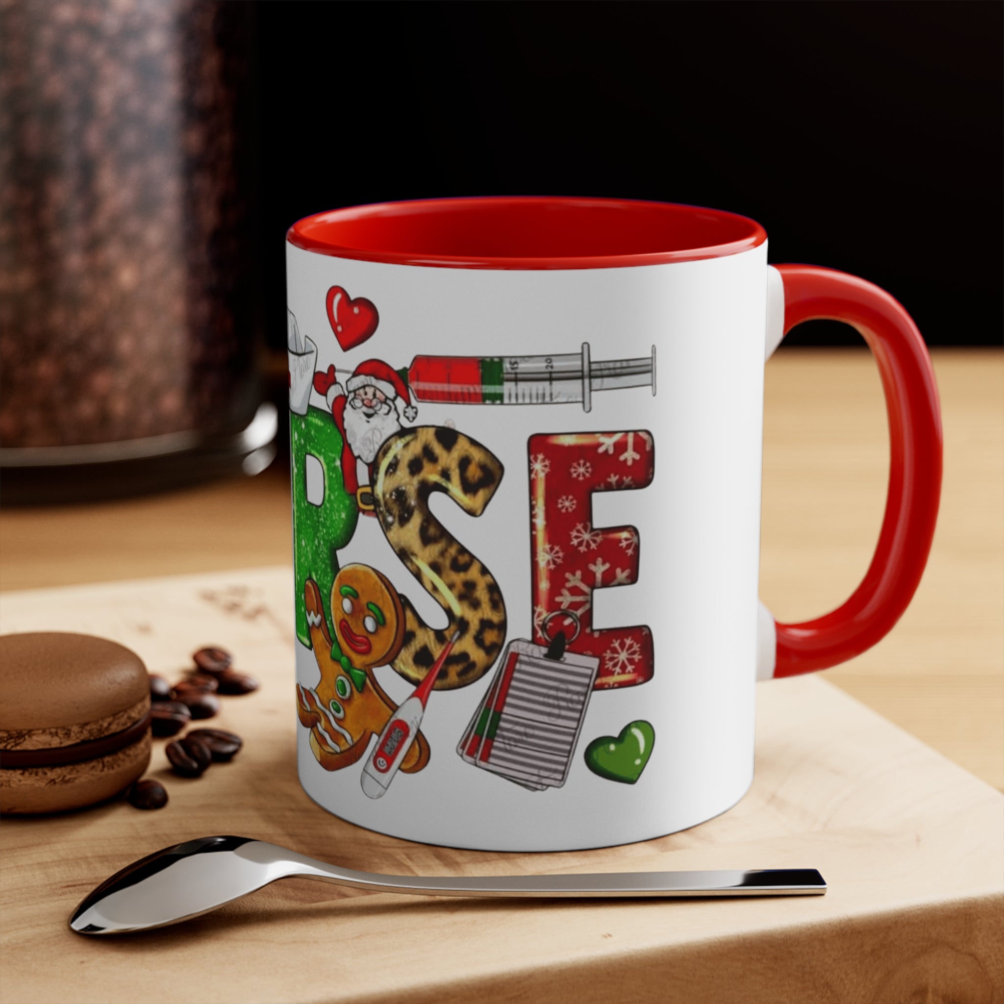 Christmas Nurse Accent Mug — Festive Healthcare Holiday Coffee Cup with Gingerbread & Candy Cane Design Medical Christmas Mug