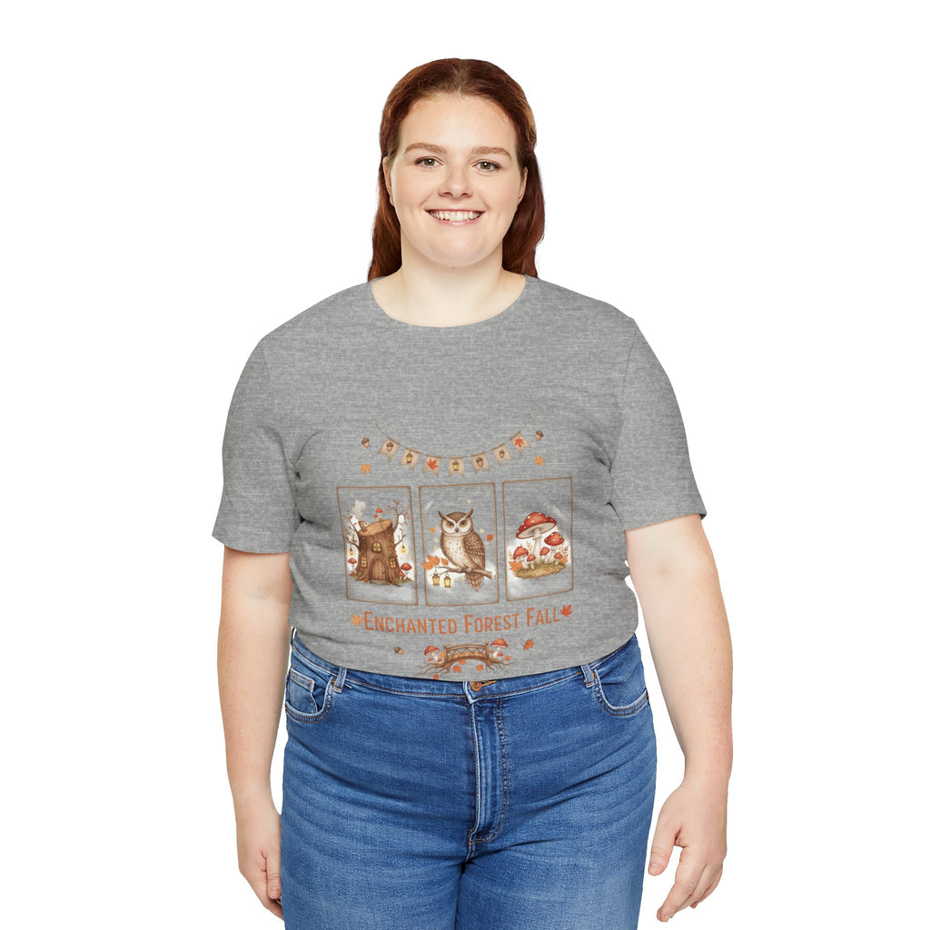 Enchanted Forest Fall Tee, Cute Owl Shirt, Autumn Graphic Tee, Nature Lover Gift, Cozy Fall Apparel, Wildlife T-Shirt, Unisex Fall Top