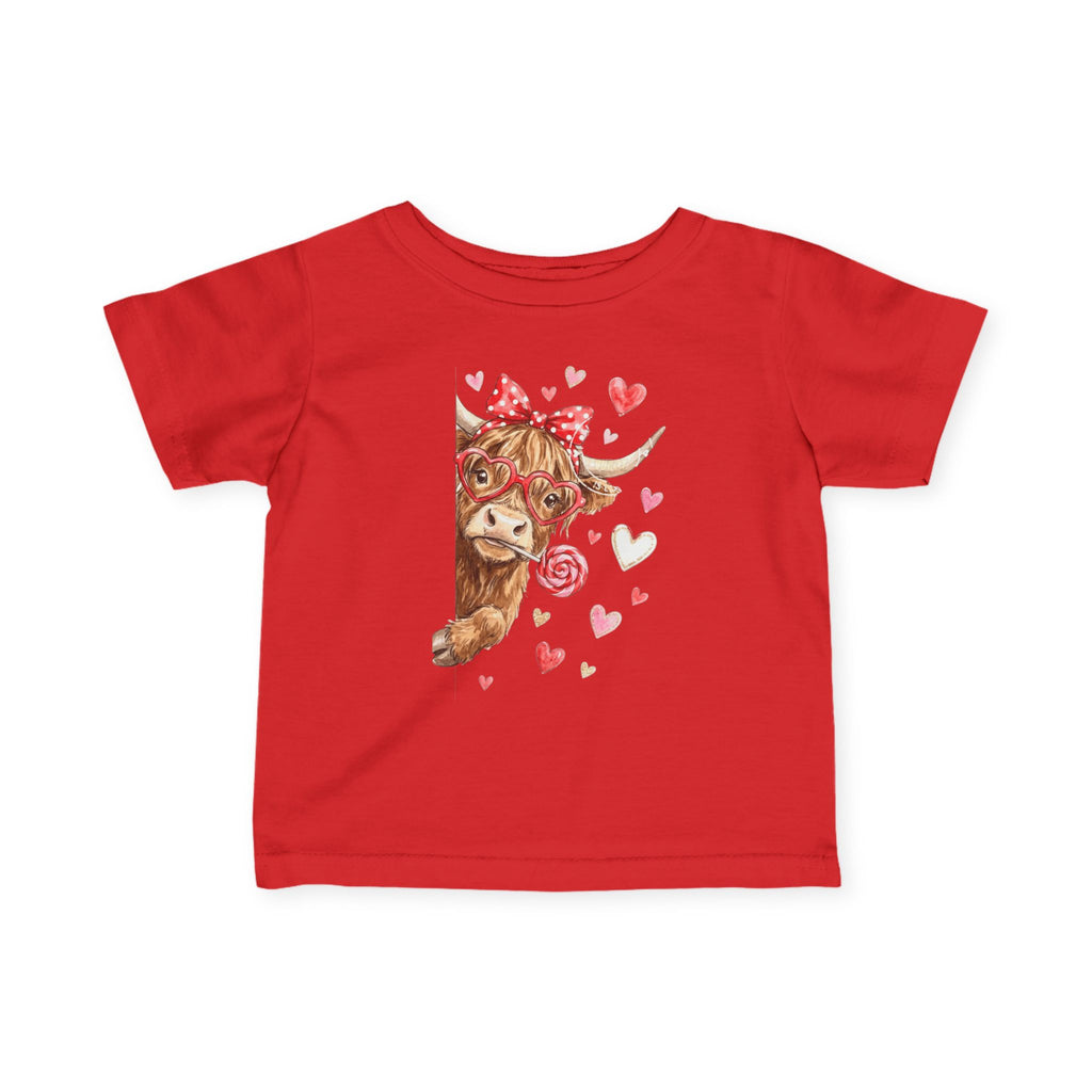 Infant Tee  Watercolor Highland Cow with Hearts (Cute Valentine Baby Top)