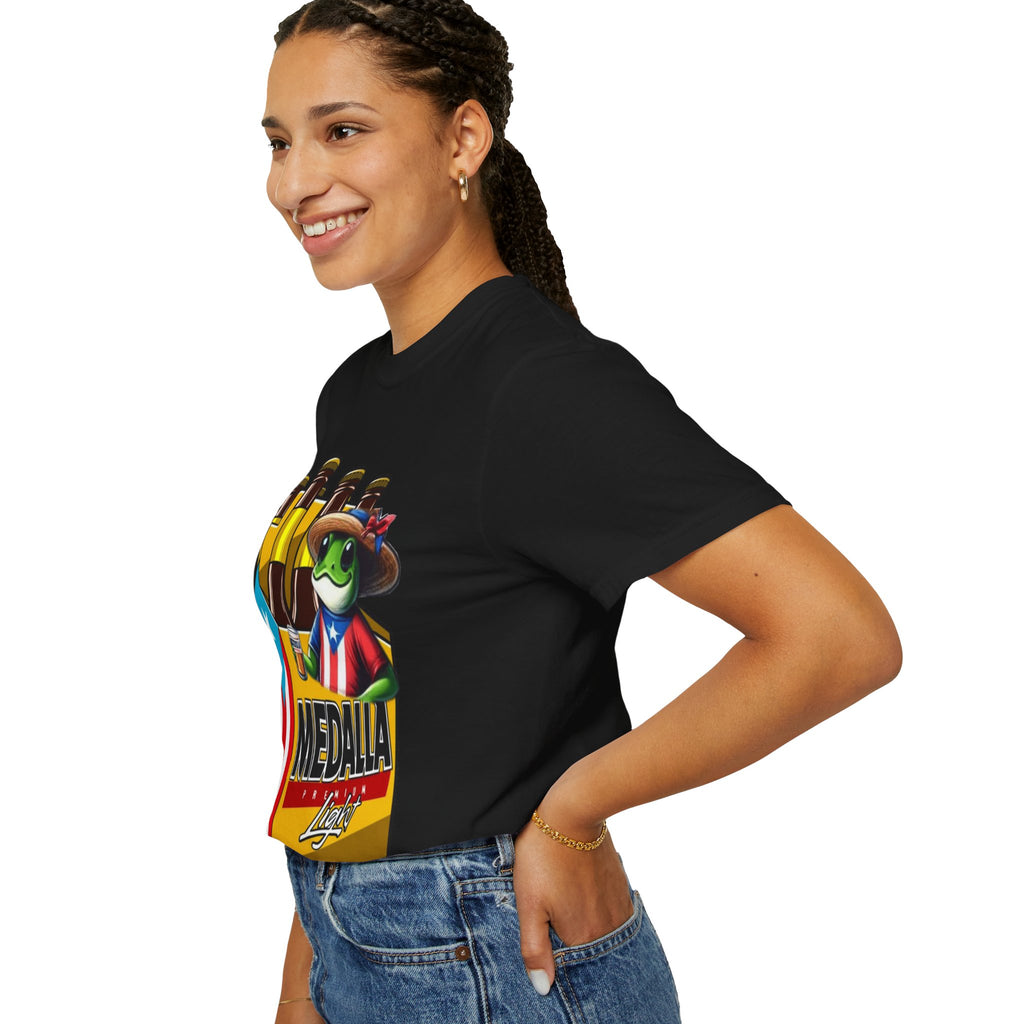 Medalla Light Puerto Rican Beer T-Shirt Coqui Frog Mascot Six-Pack Graphic Tee Puerto Rico’s Navidades