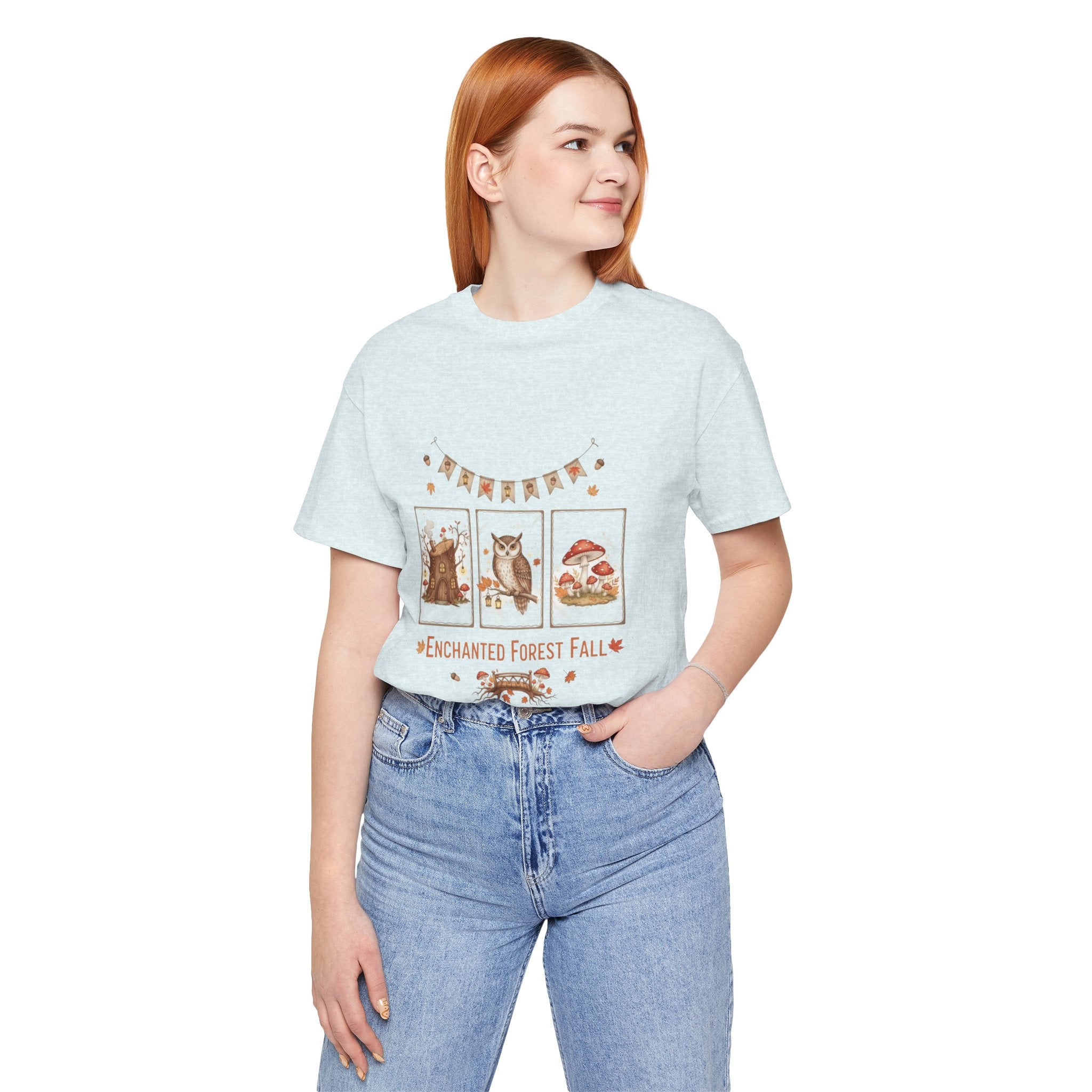 Enchanted Forest Fall Tee, Cute Owl Shirt, Autumn Graphic Tee, Nature Lover Gift, Cozy Fall Apparel, Wildlife T-Shirt, Unisex Fall Top