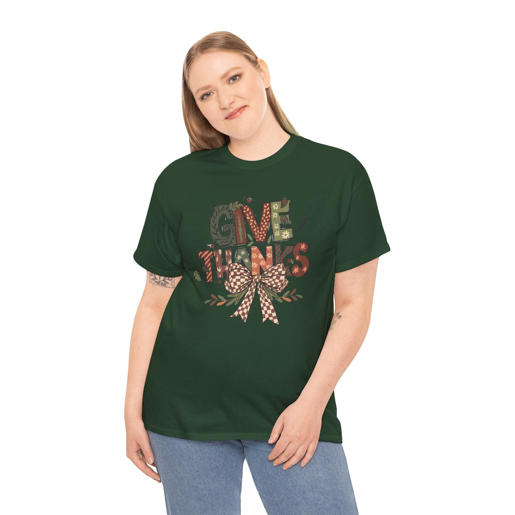Give Thanks Tee Thanksgiving Graphic T-Shirt with Rustic Bow Design