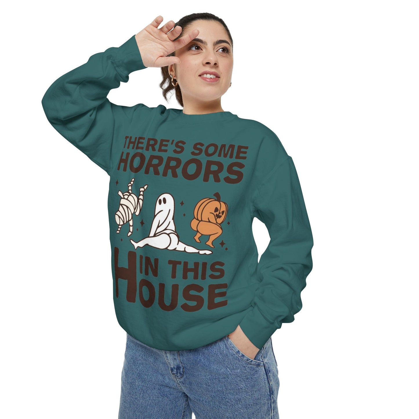 Halloween Themed Unisex Sweatshirt - Fun Ghosts & Mummy Design for Fall, Cozy Casual Wear, Halloween Party, Gift for Friends, Autumn Vibes