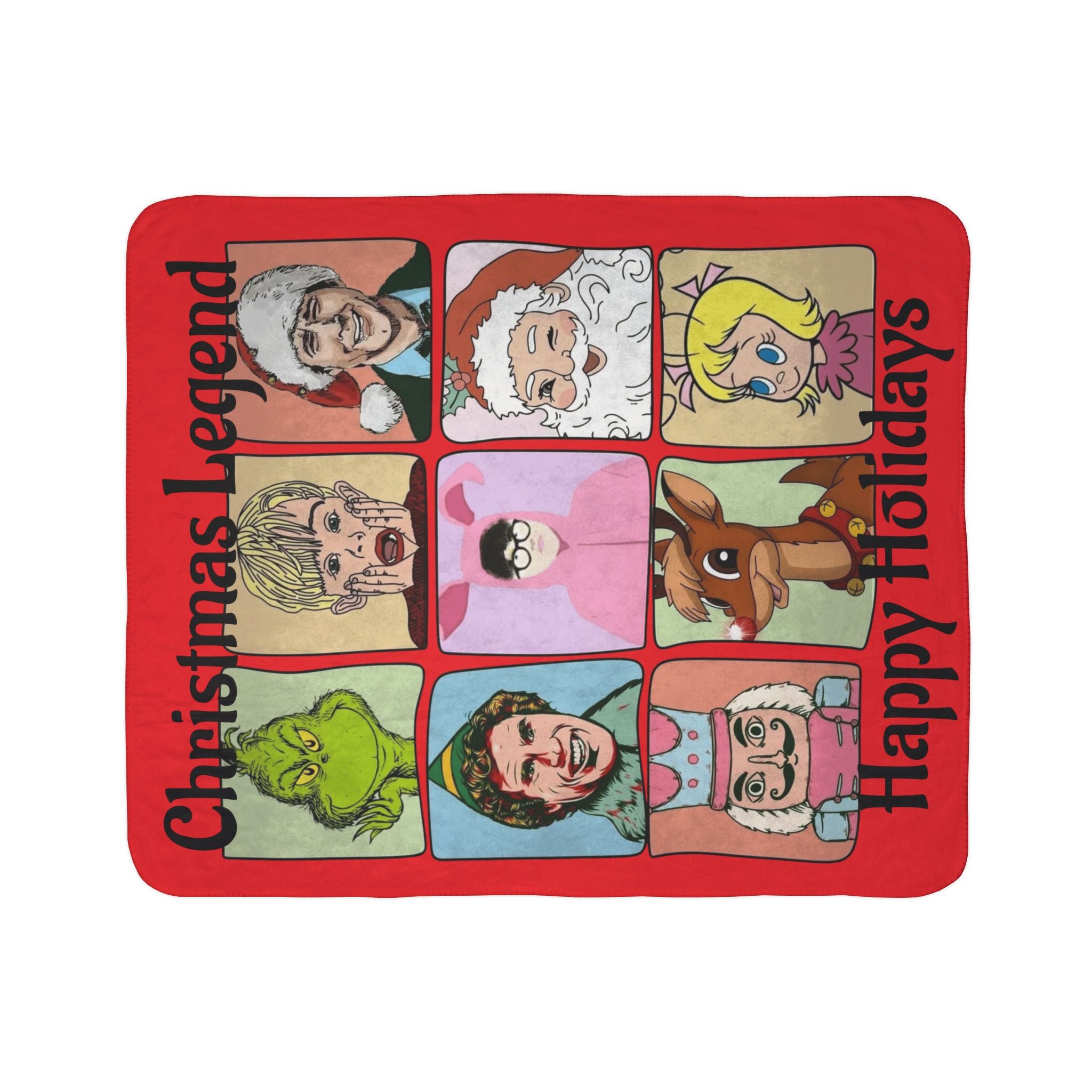 Christmas Legend Fleece Sherpa Blanket Happy Holidays Retro Characters including Benito from Puerto Rico