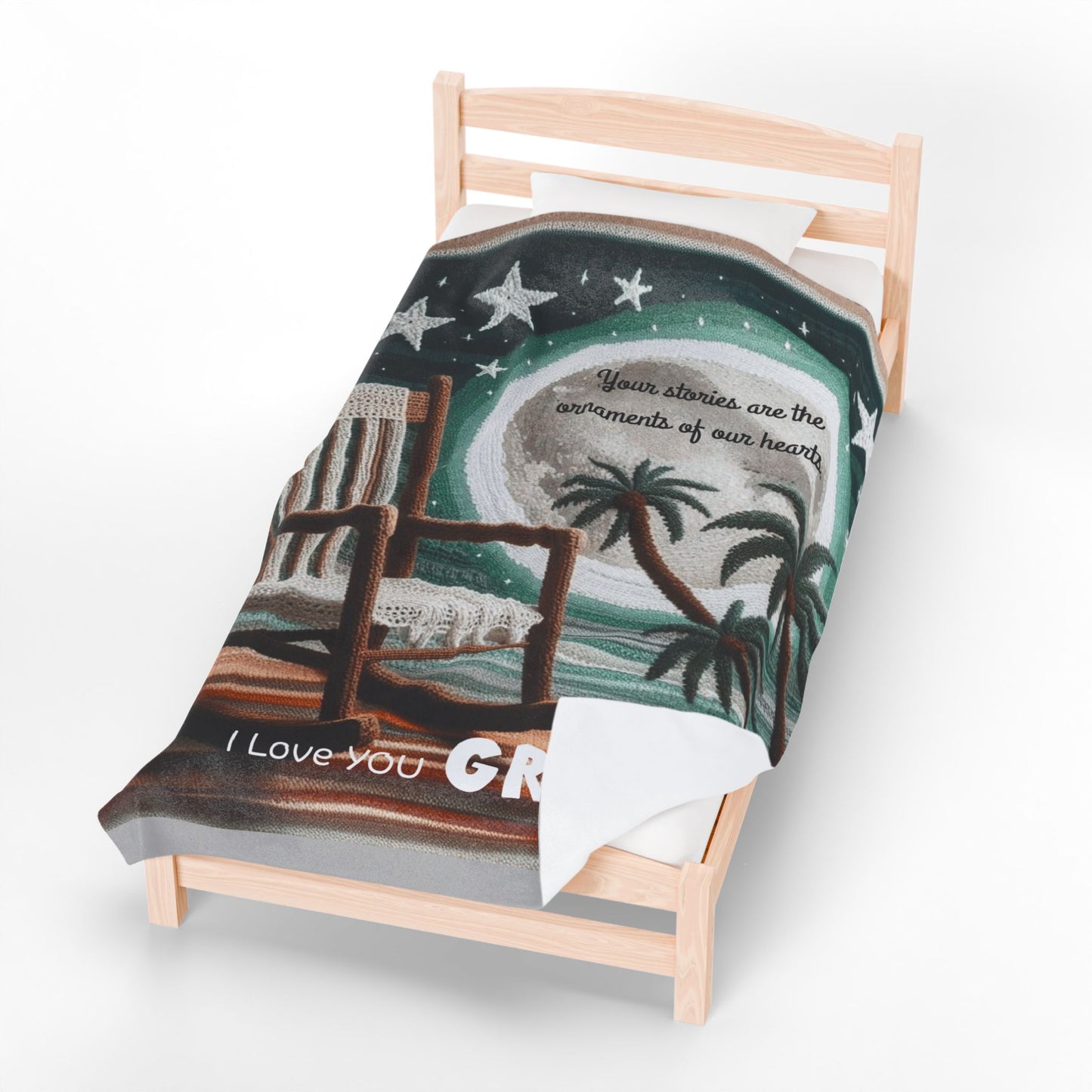I Love You Grandpa Velveteen Plush Blanket — 'Your stories are the ornaments of our hearts' Rocking Chair Design