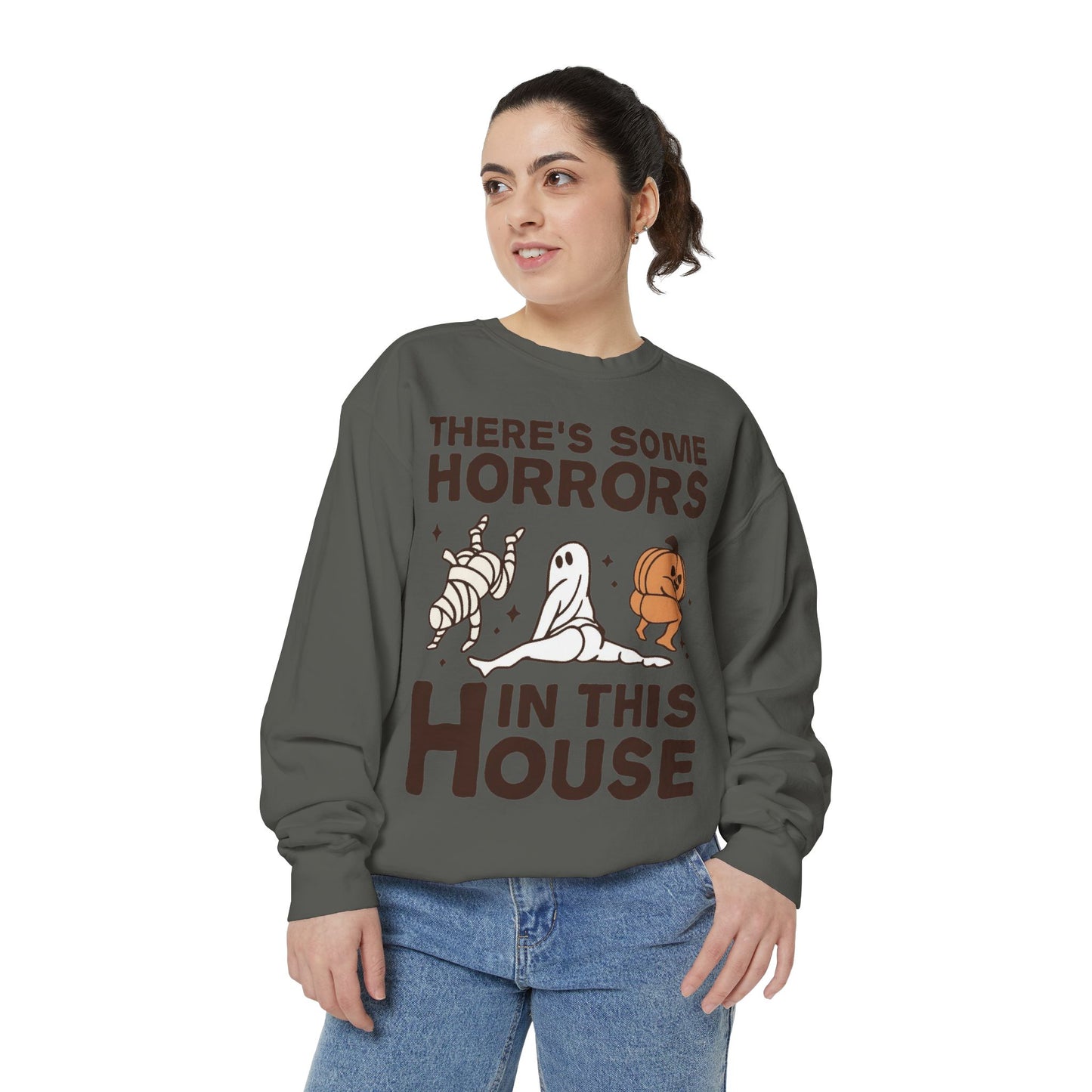 Halloween Themed Unisex Sweatshirt - Fun Ghosts & Mummy Design for Fall, Cozy Casual Wear, Halloween Party, Gift for Friends, Autumn Vibes