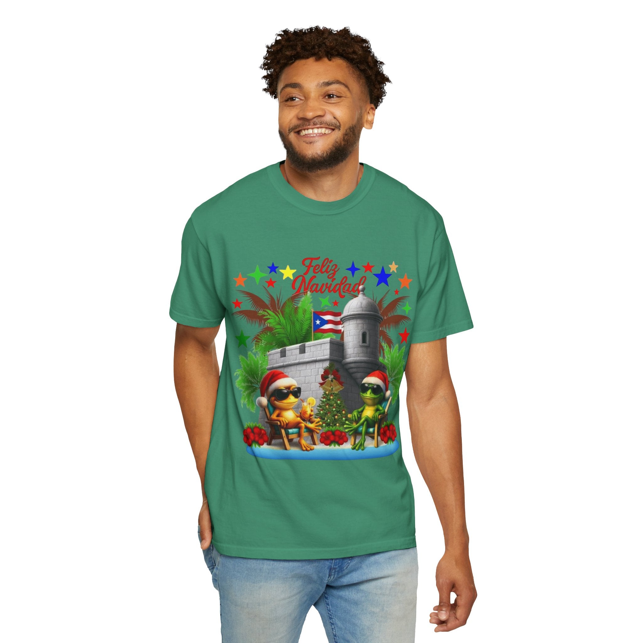 Feliz Navidad Puerto Rico T-Shirt  Castillo & Coquí Holiday Tee Puerto Rico Navidades