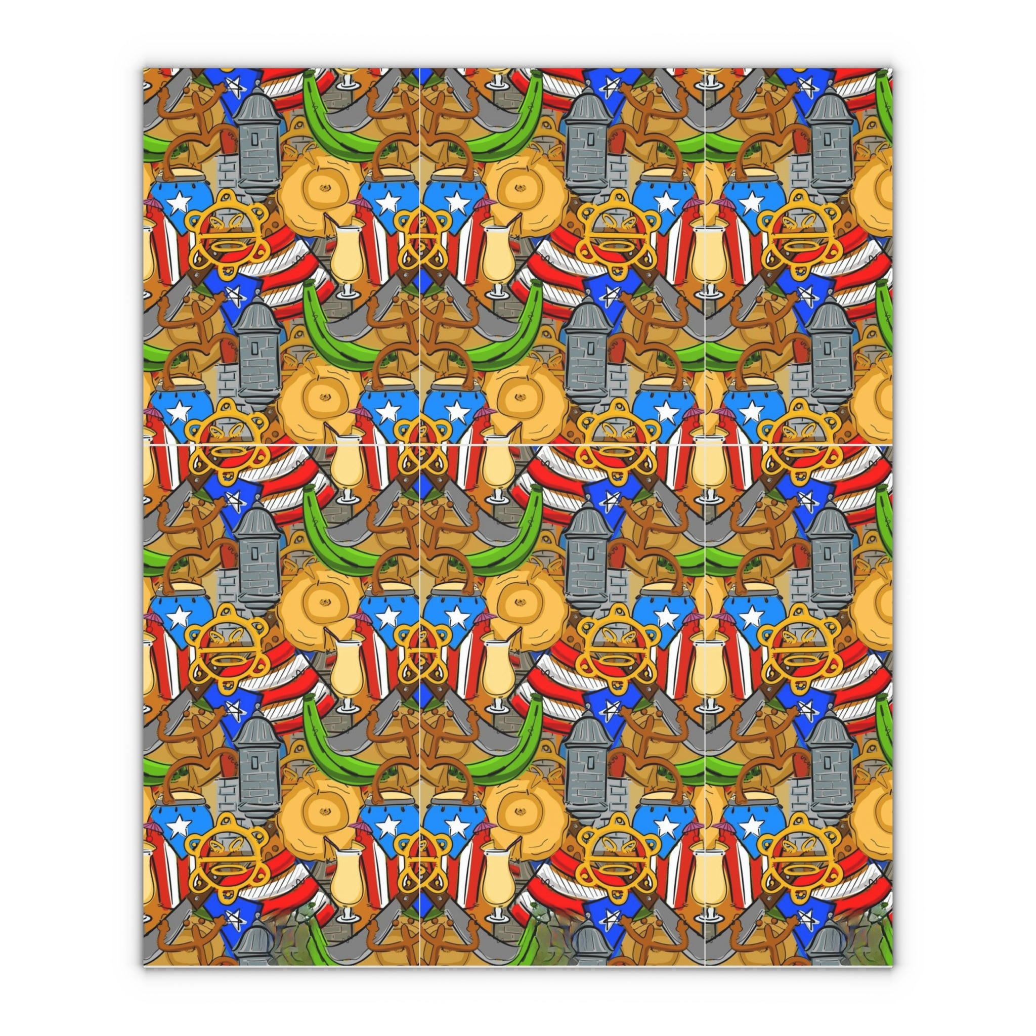 Nautical Puerto Rican Pattern Gift Wrapping Paper Sheet flag, traditional symbols, tropical vibes, and island heritage,