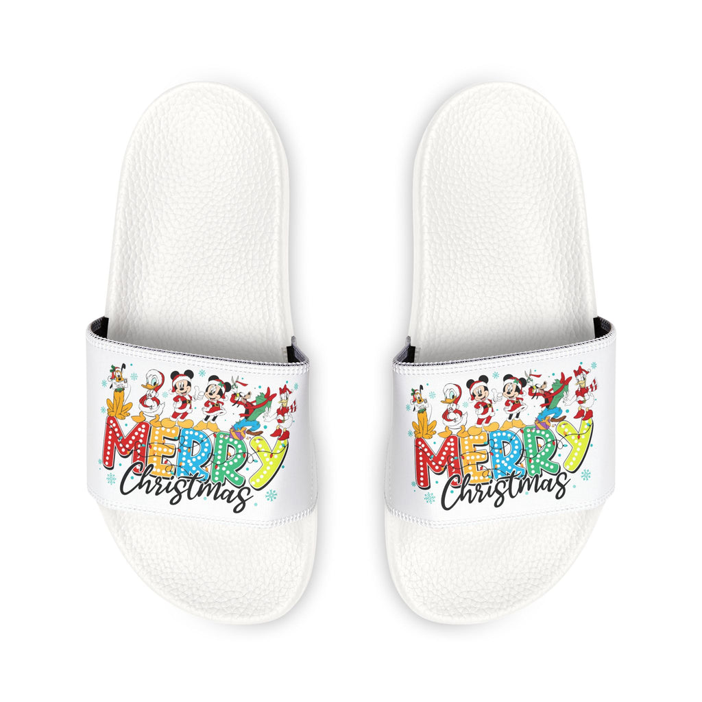 Youth Christmas Slide Sandals  "Merry Christmas" Holiday Cartoon Slides