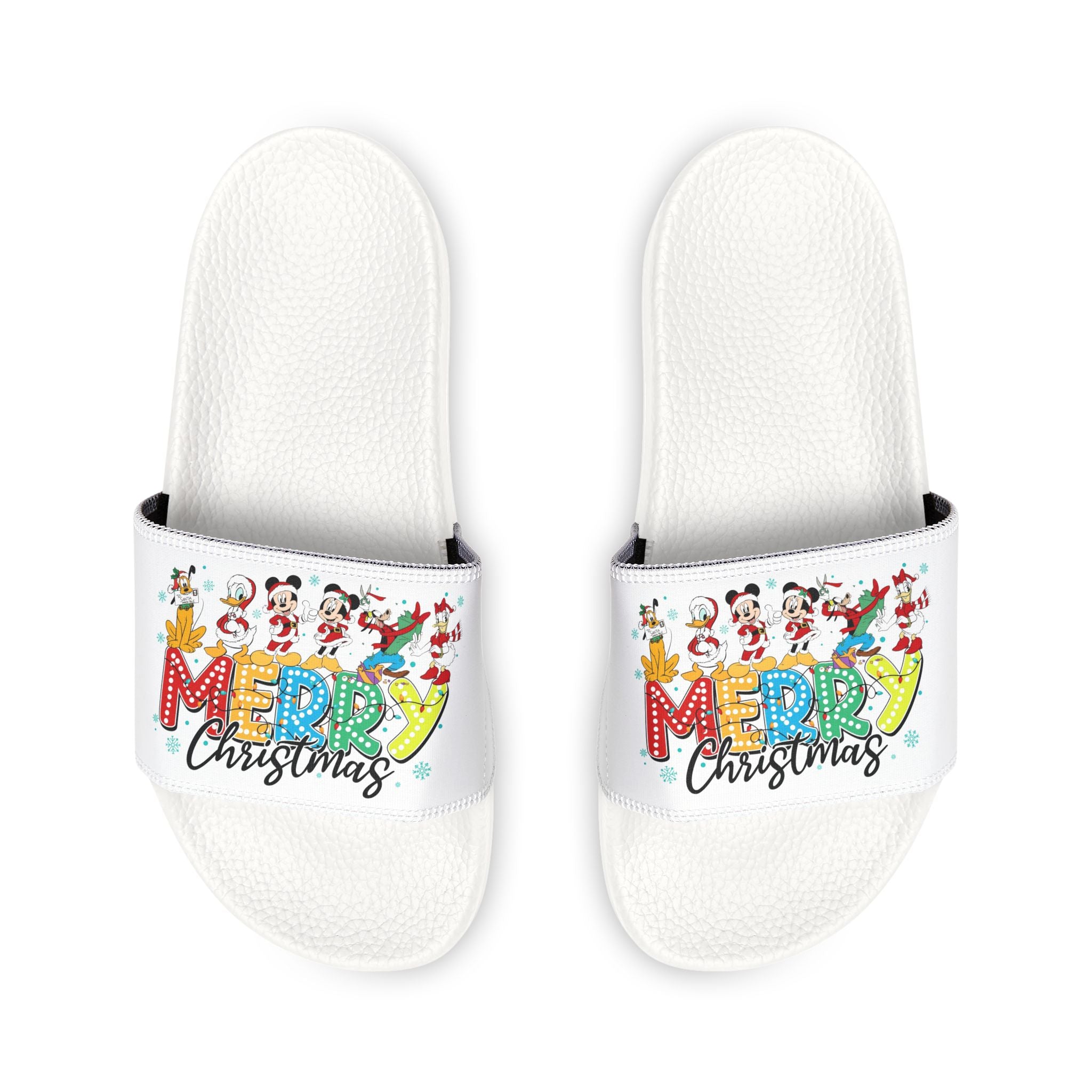 Youth Christmas Slide Sandals  "Merry Christmas" Holiday Cartoon Slides
