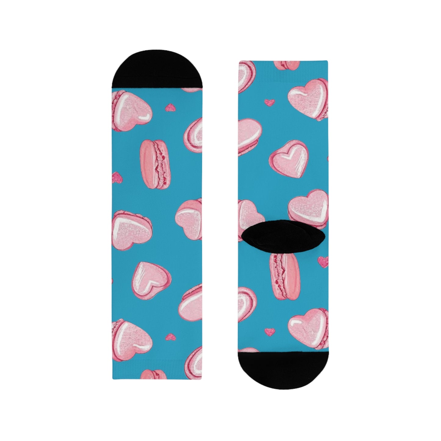 Heart Macaron Crew Socks – Cute Pink Sweets Pattern