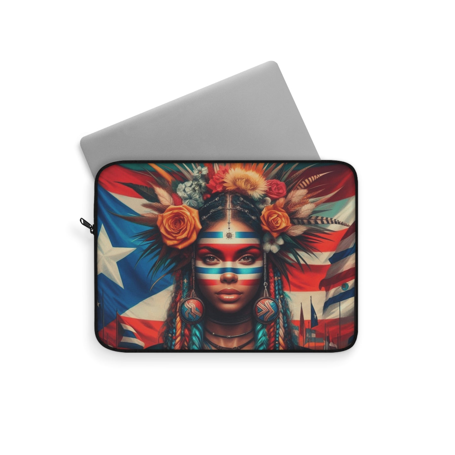 Puerto Rican Pride Laptop Sleeve — Floral Headdress & Flag Artwork