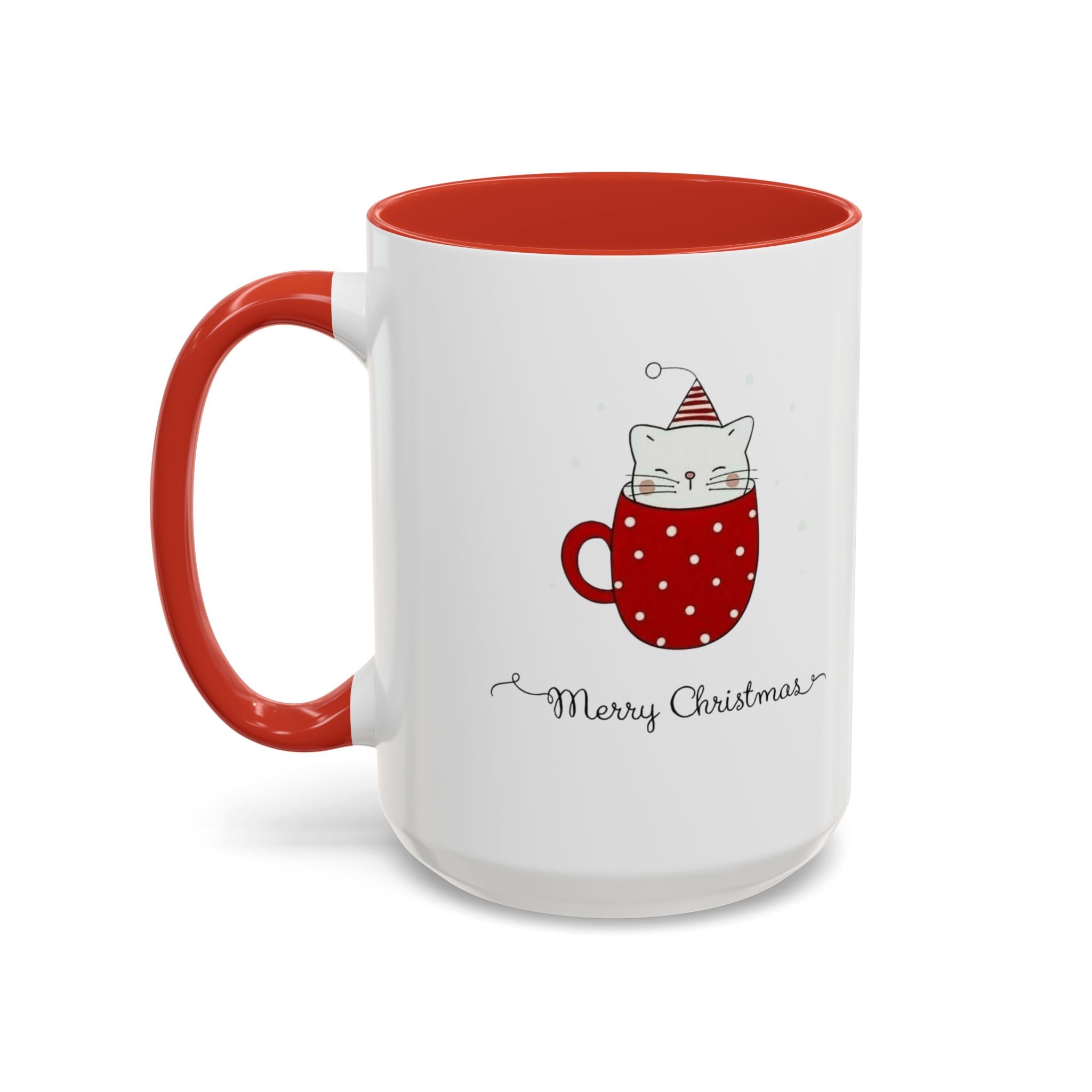 Christmas Cat Accent Mug "Merry Christmas" Polka Dot Holiday Coffee Cup Christmas Mugs Collection!