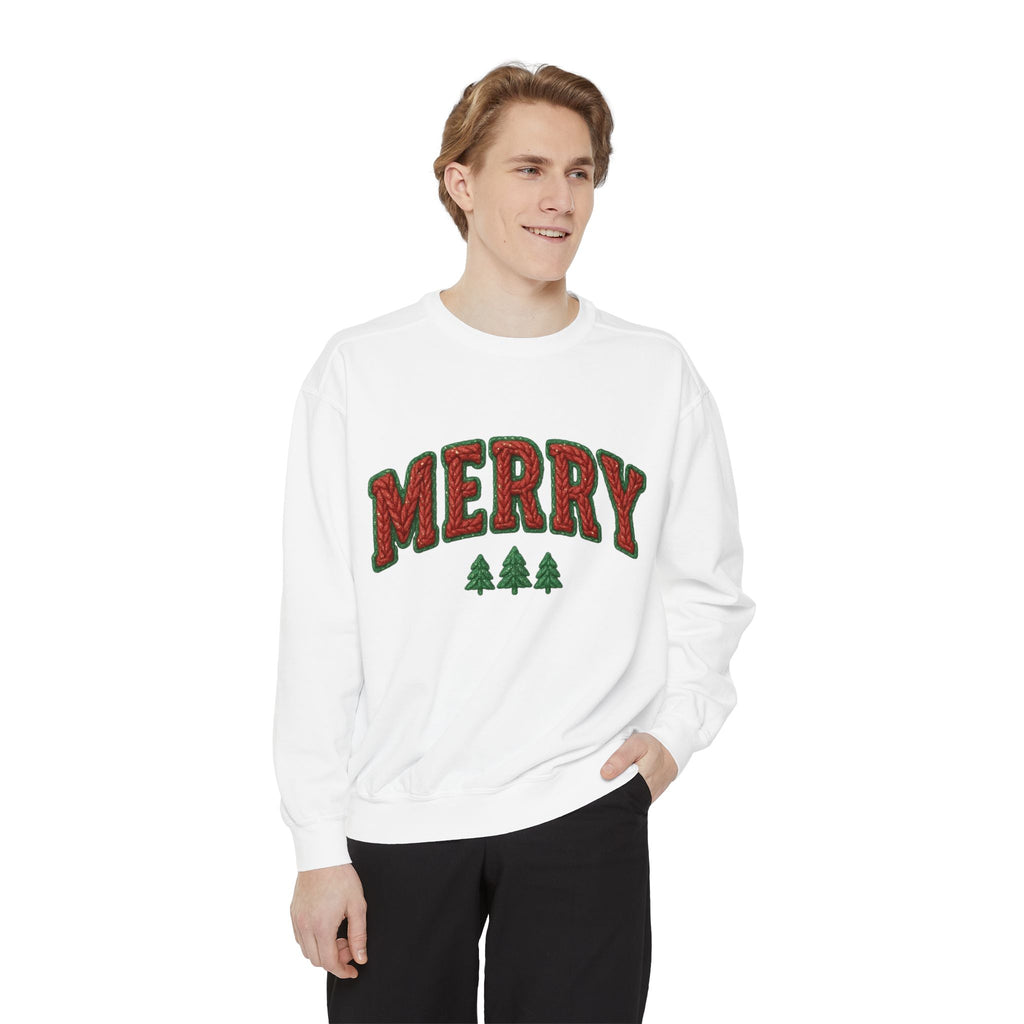 Merry Holiday Sweatshirt — Cozy Christmas Pullover with Tree Graphics Festive Holiday Designs