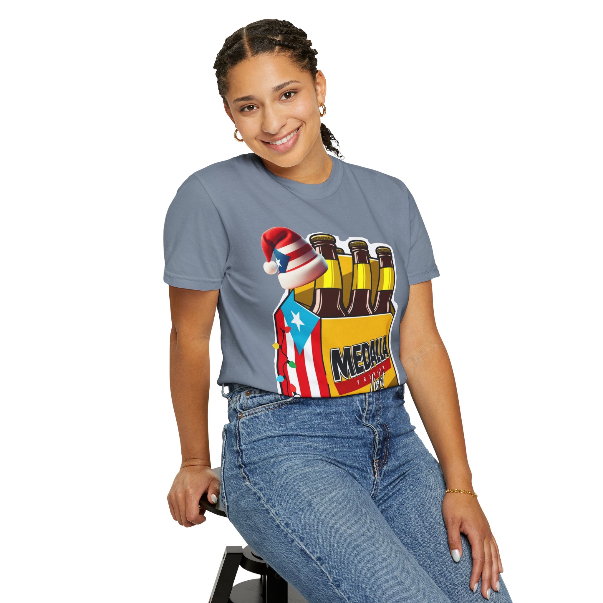 Medalla Light Beer T-Shirt  Navidad Boricua Holiday Tee Puerto Rico’s Navidades