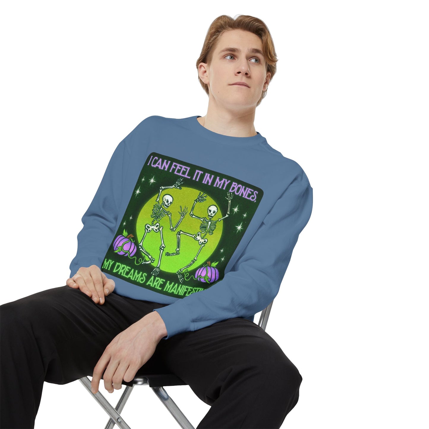 Spooky Manifesting Sweatshirt, Unisex Skeleton Pullover, Halloween Apparel, Cozy Fall Fashion, Casual Trendy Top, Unique Gift