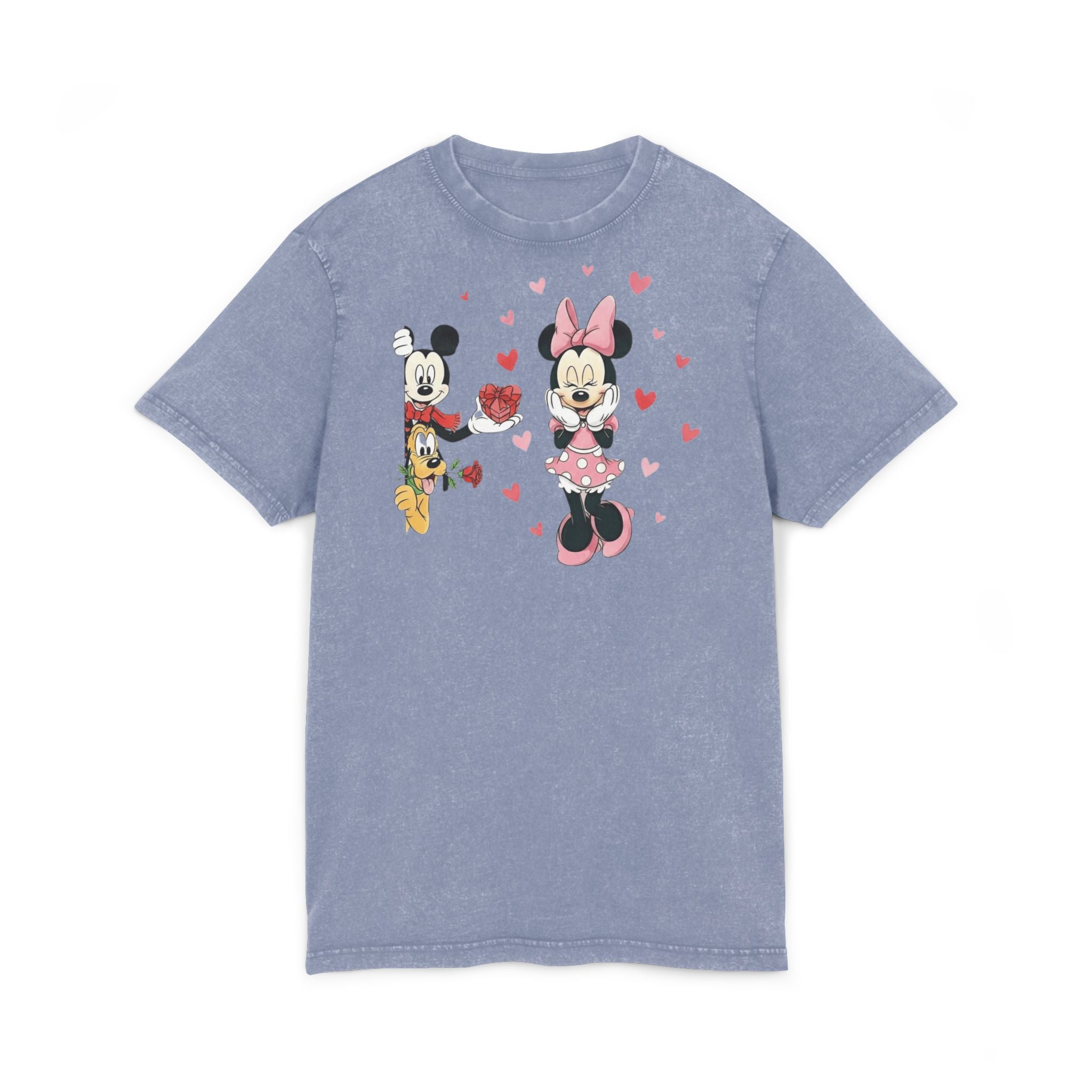 Vintage Acid-Wash Tee — Cute Cartoon Couple with Hearts