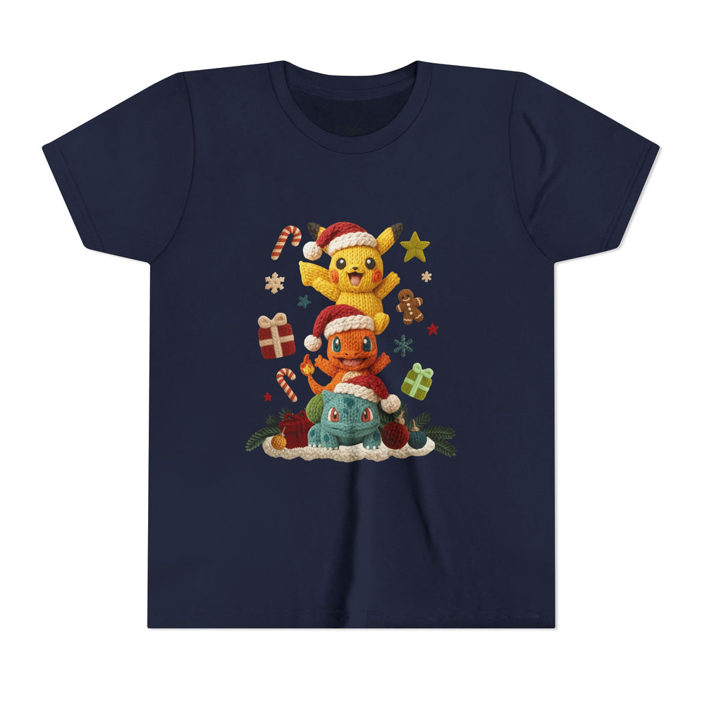 Kids Holiday Tee  Cute Stacked cartoon Characters Christmas Design