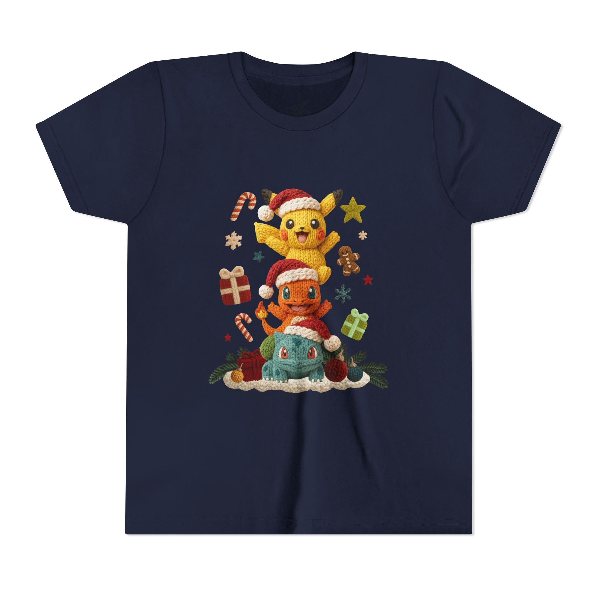 Kids Holiday Tee  Cute Stacked cartoon Characters Christmas Design