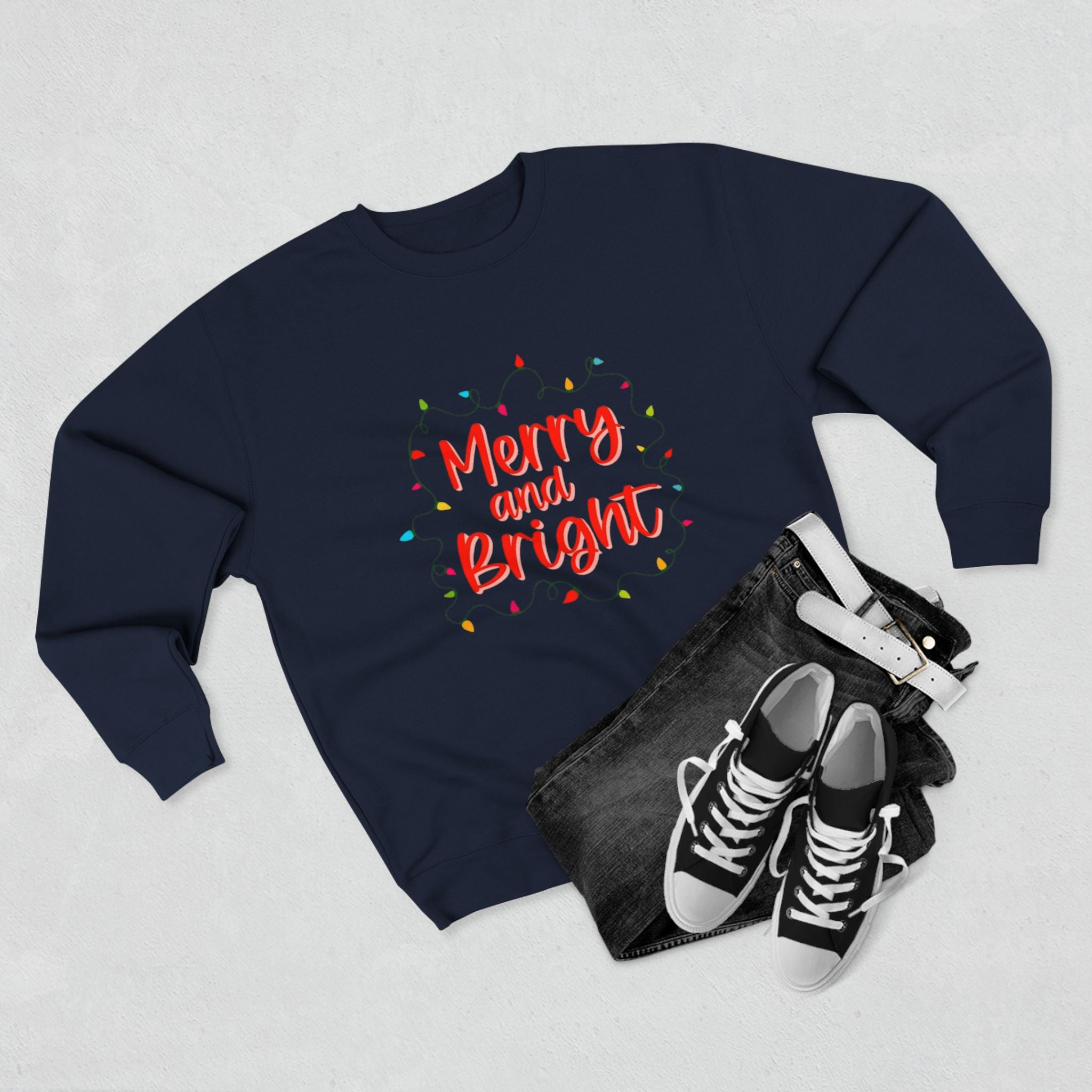 Christmas T-Shirts & Sweatshirts | Holiday Graphic Tees & Cozy Festive Wear Merry and Bright Crewneck Sweatshirt