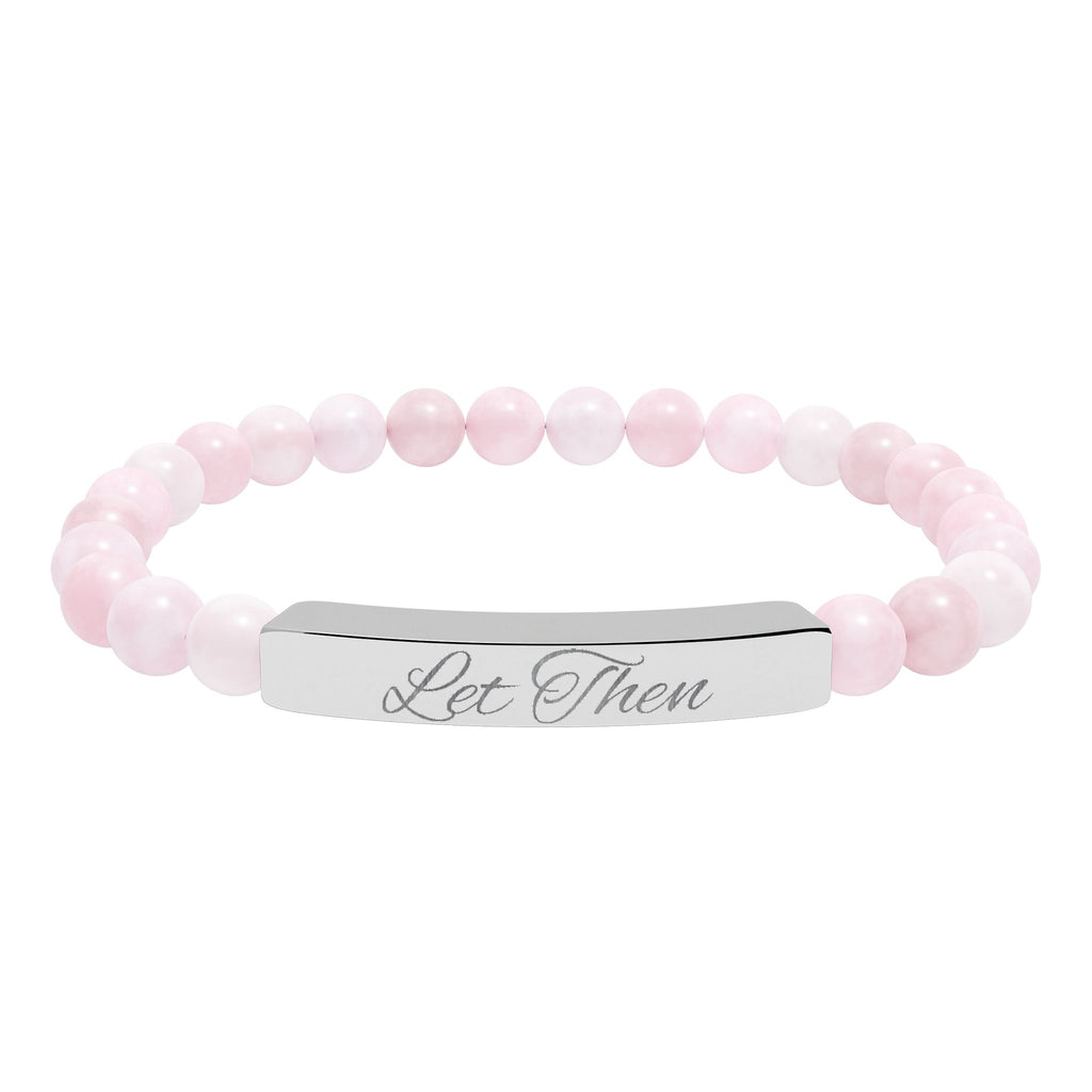 Engravable Natural Stone Bar Bracelet — Stretch Beaded Personalized Jewelry