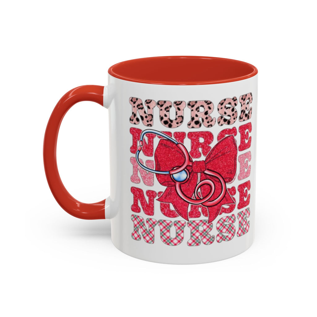 Nurse Stethoscope Bow Accent Coffee Mug — Cute Leopard & Plaid Healthcare Gift (11/15oz) Medical Christmas Mug