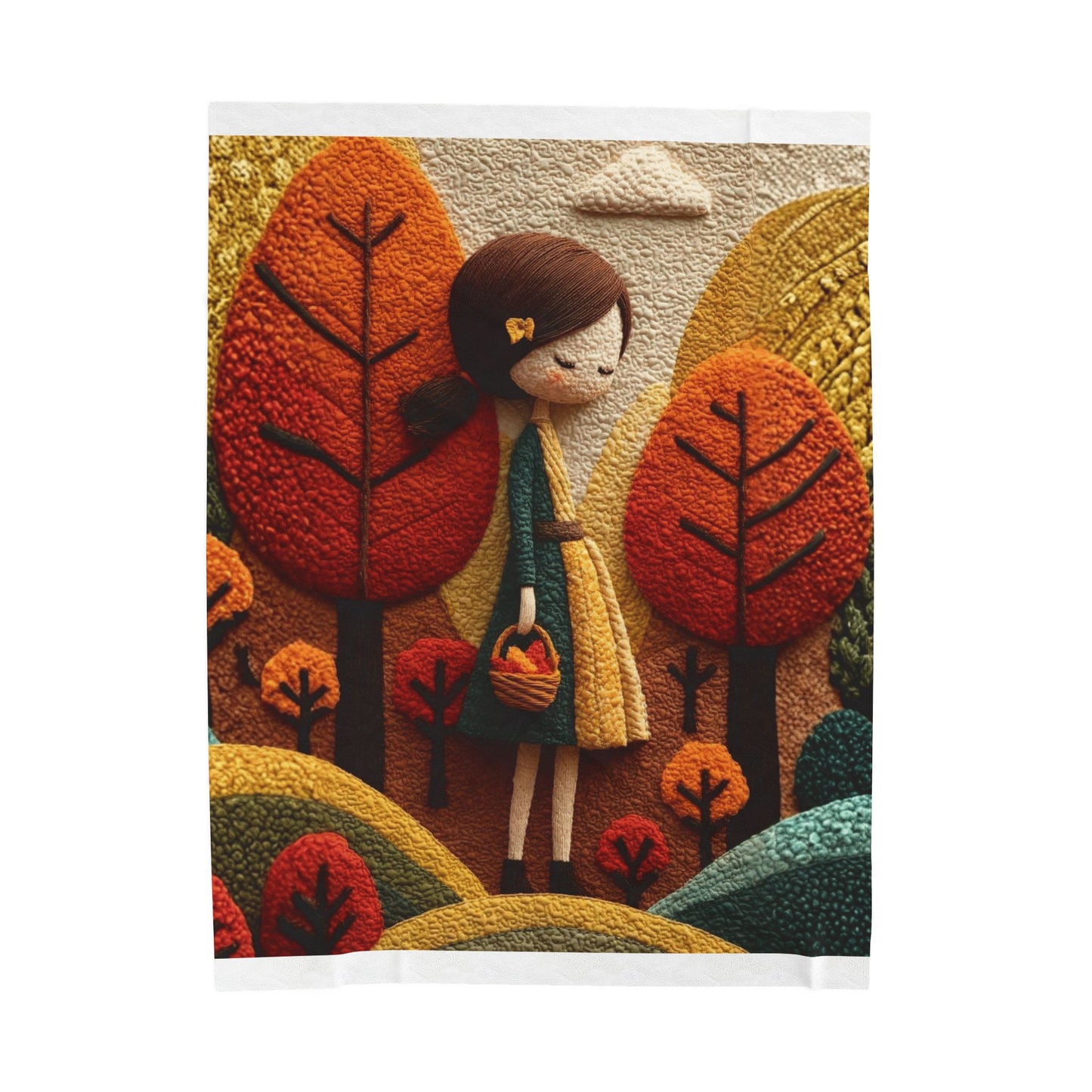 Autumn Forest Girl Plush Blanket — Cozy Velveteen Fall Throw