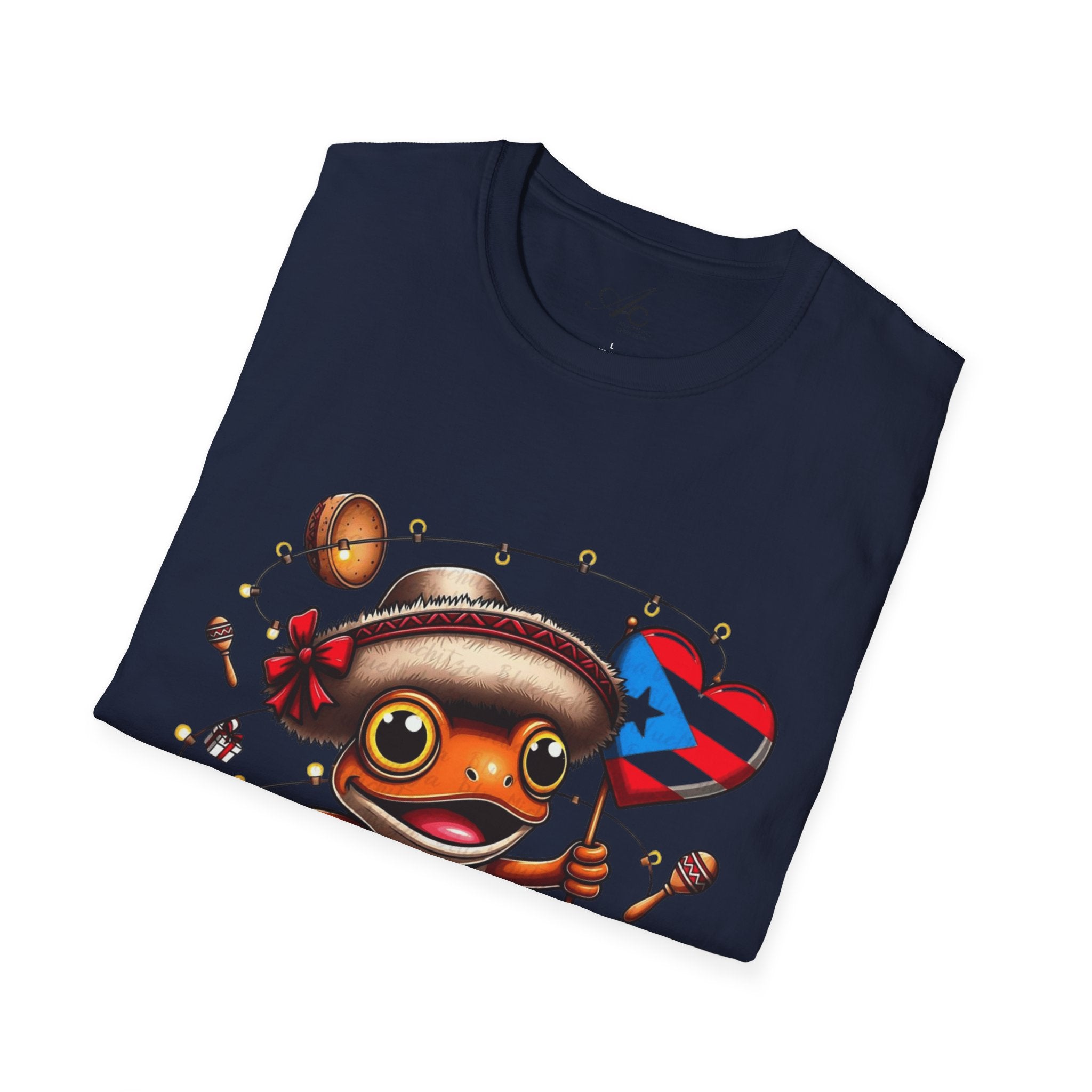 Puerto Rico Frog Holiday T-Shirt  Cute Coquí with Flag Heart (Christmas) Puerto Rico Navidades