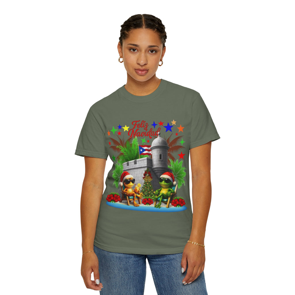Feliz Navidad Puerto Rico T-Shirt  Castillo & Coquí Holiday Tee Puerto Rico Navidades