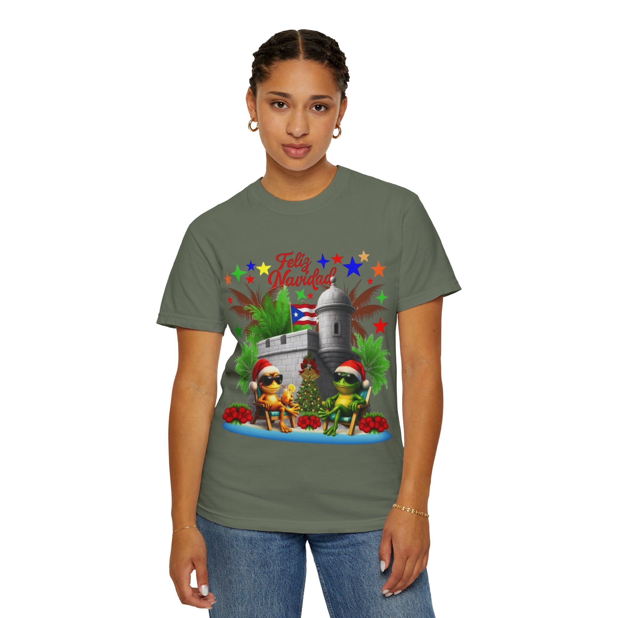 Feliz Navidad Puerto Rico T-Shirt  Castillo & Coquí Holiday Tee Puerto Rico Navidades