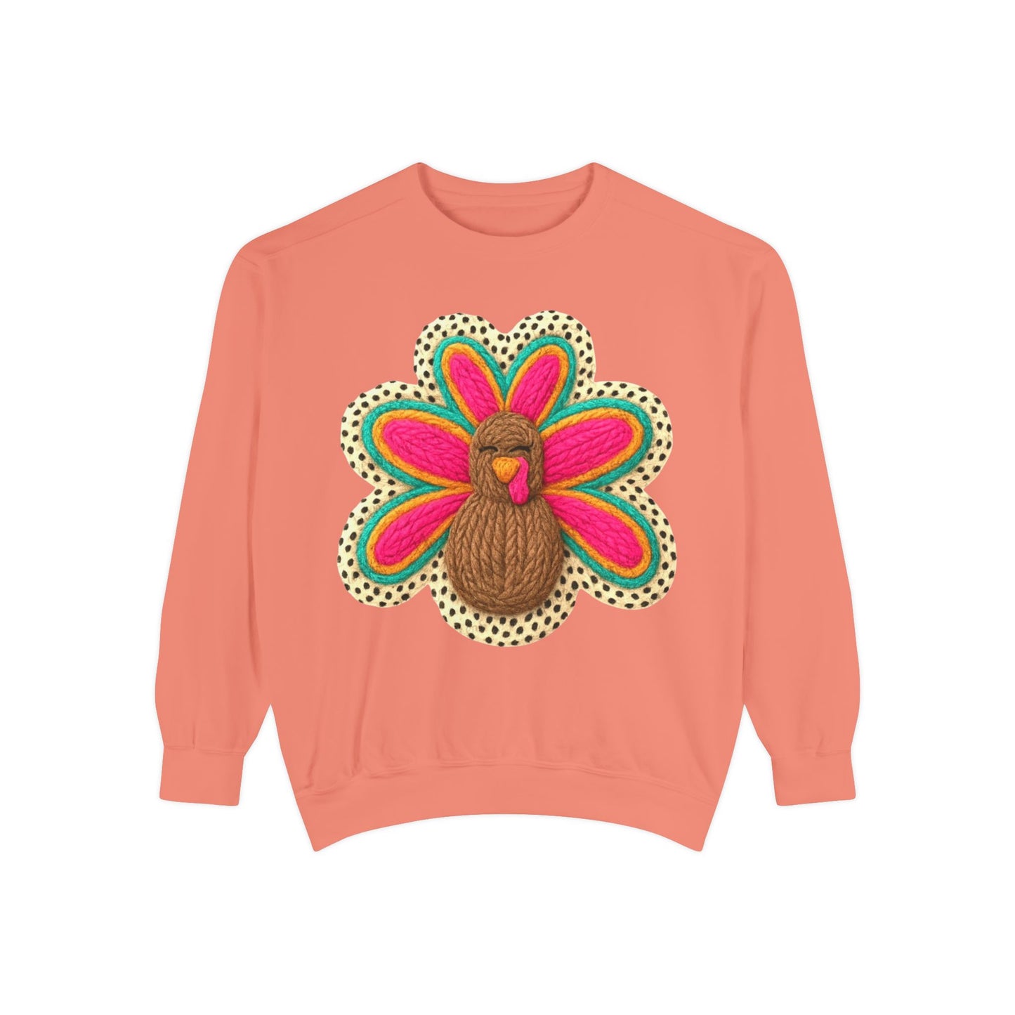 Festive Holiday Designs Turkey Patch Sweatshirt — Colorful Embroidered Thanksgiving Pullover