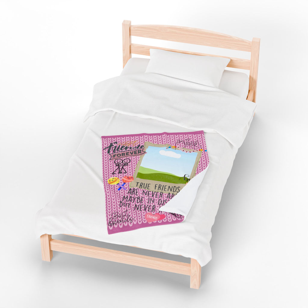 Friends Forever Velveteen Plush Blanket – "True Friends Are Never Apart" Cozy Keepsake for Besties
