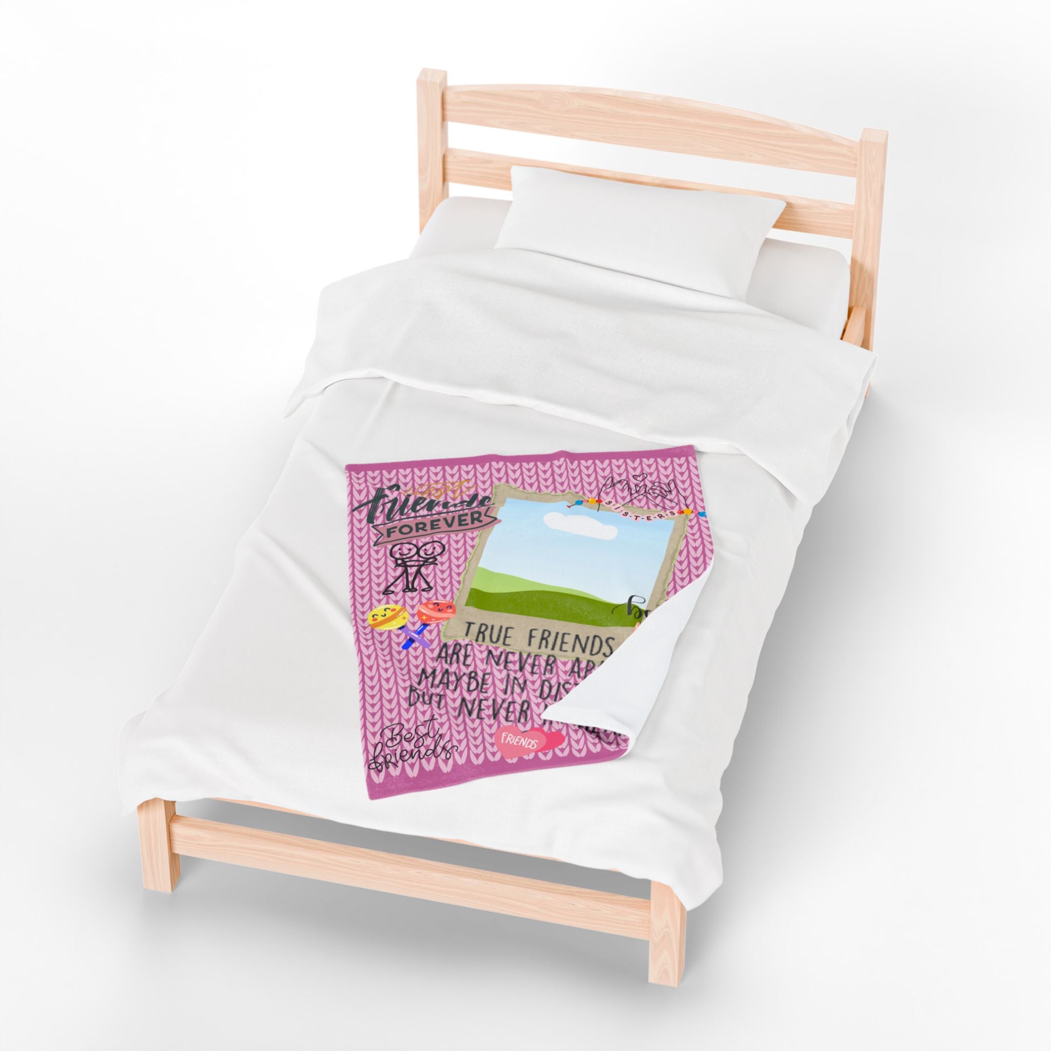 Friends Forever Velveteen Plush Blanket – "True Friends Are Never Apart" Cozy Keepsake for Besties