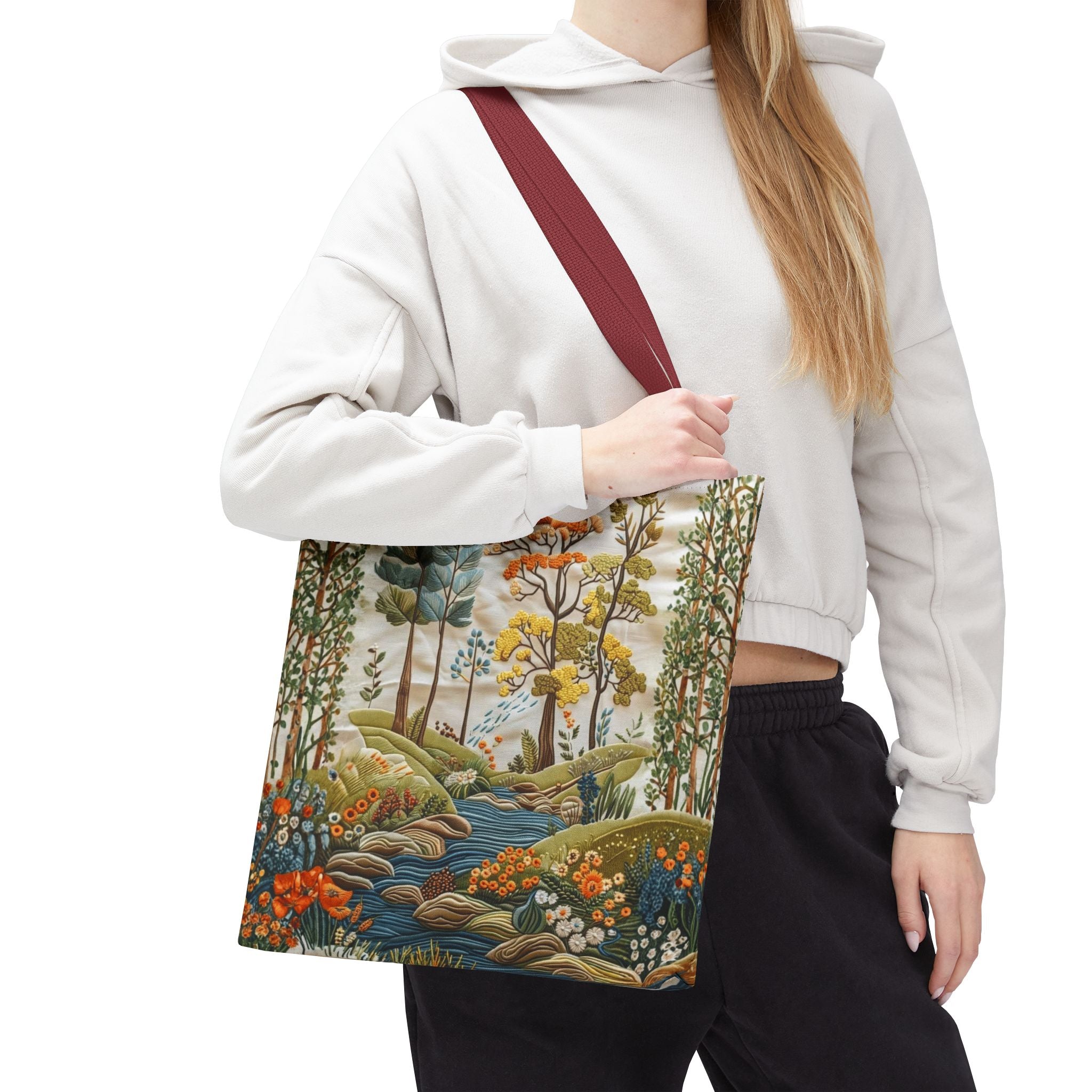 Scenic Meadow Tote Crochet-Decorated Tote Bags