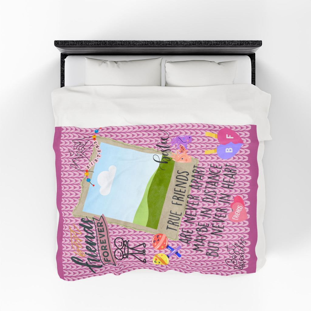 Friends Forever Velveteen Plush Blanket – "True Friends Are Never Apart" Cozy Keepsake for Besties
