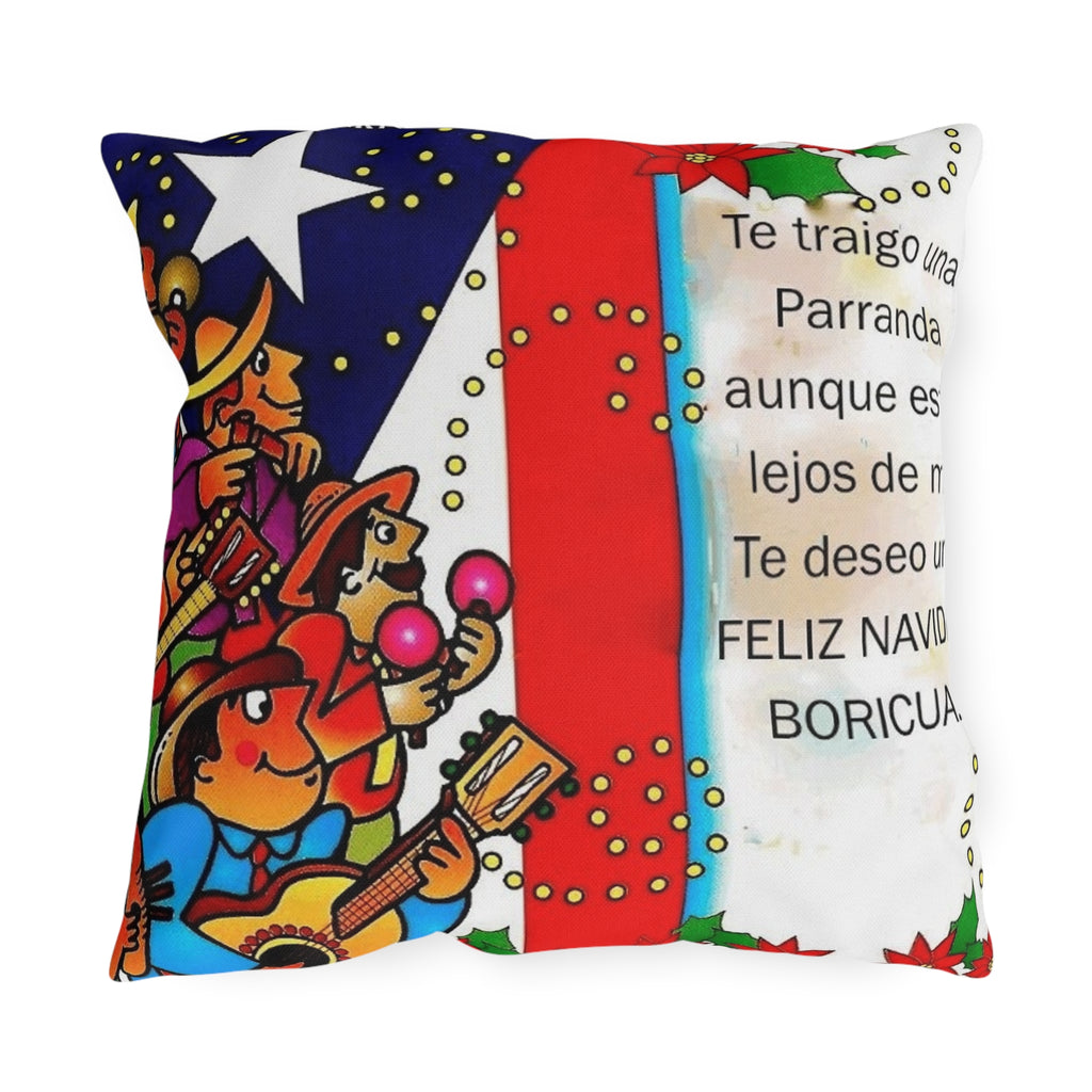 Puerto Rican Christmas Outdoor Pillow — "Te traigo una Parranda" Festive Boricua Holiday Decor