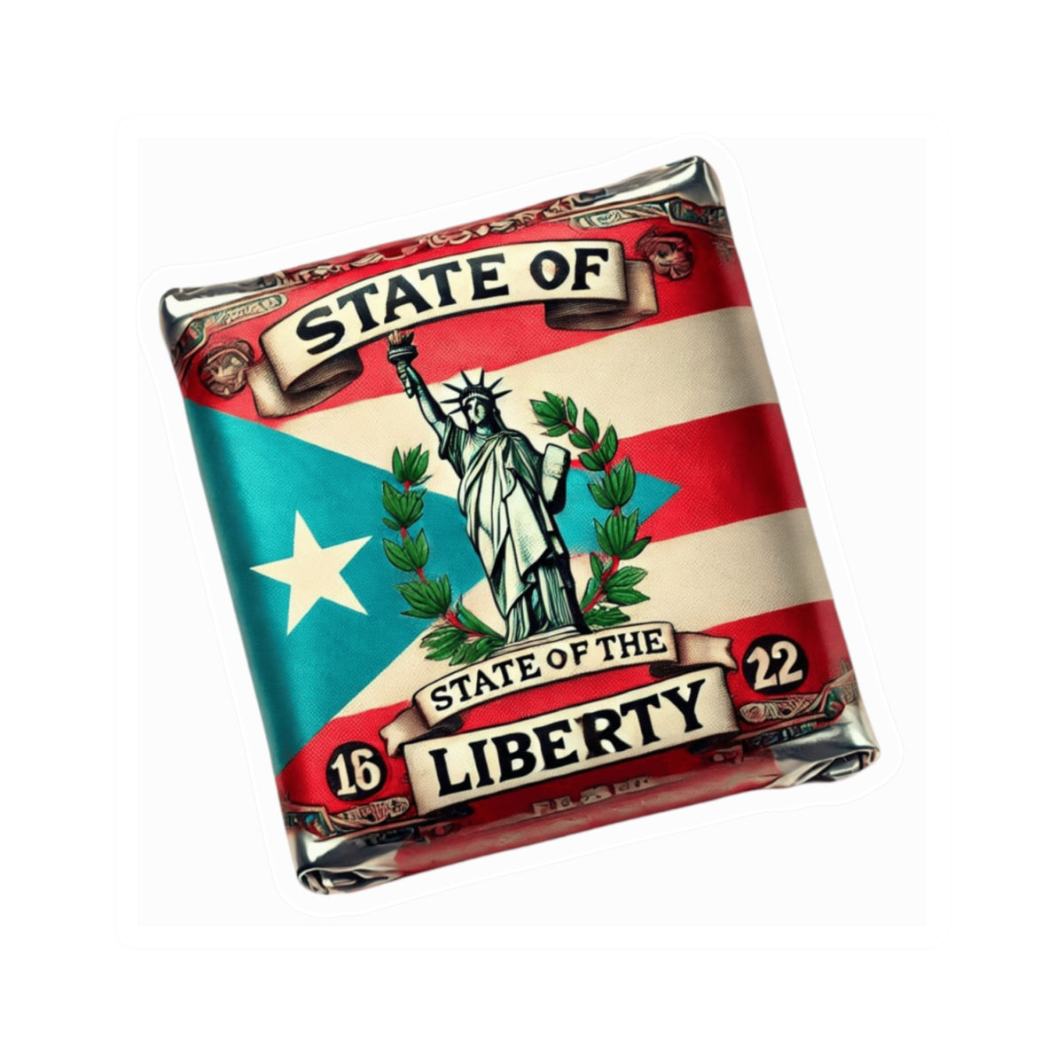 PR Proud from Here, Rooted Over There Liberty Kiss-Cut Stickers - State of Liberty Design for Laptop, Water Bottles, Journals, Party Favors, Home Decor