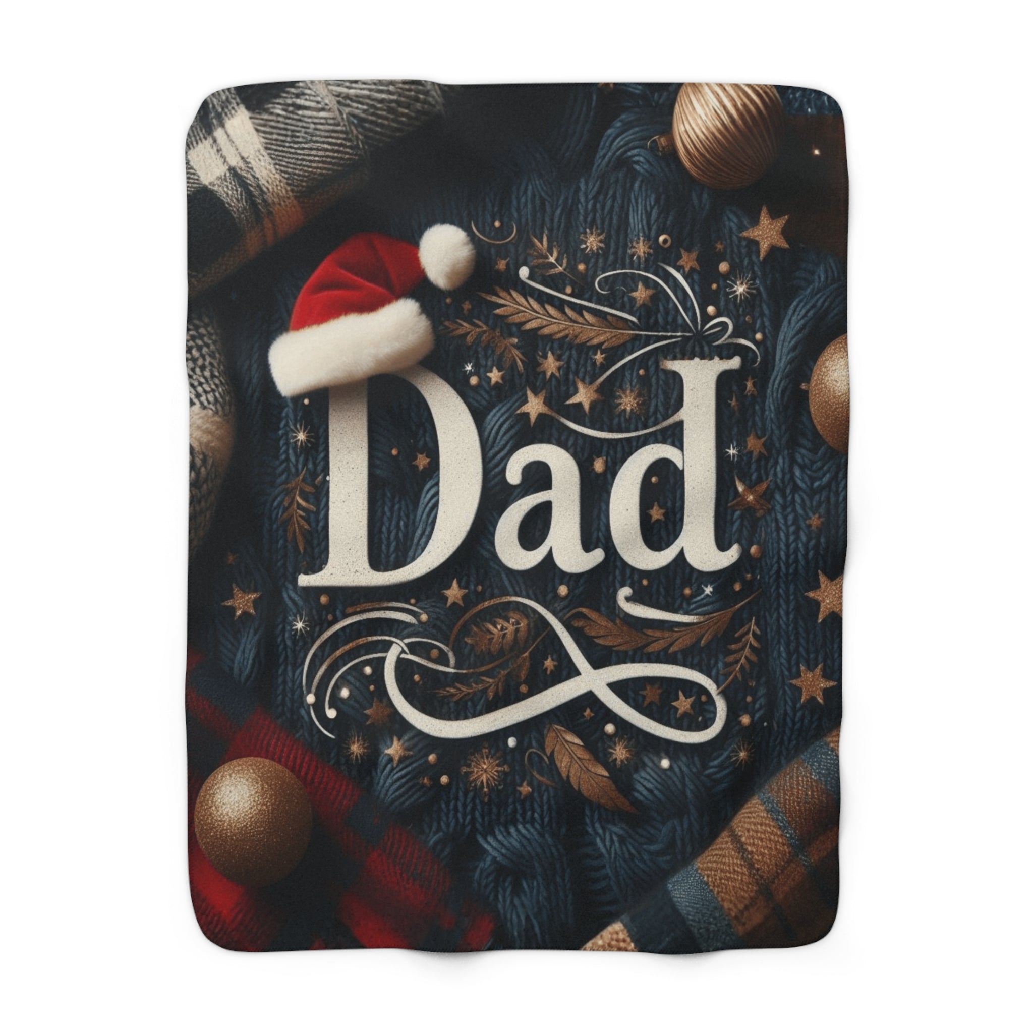 Dad Sherpa Fleece Blanket  Cozy Holiday Gift for Dad (Christmas Knit Design)