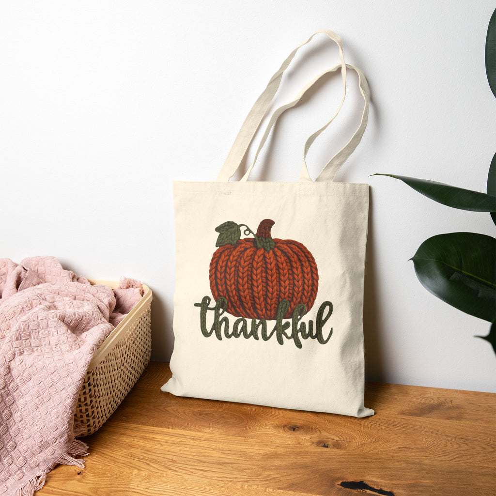 Thankful Pumpkin Tote Bag Christmas Tote Bag  Festive Holiday Design