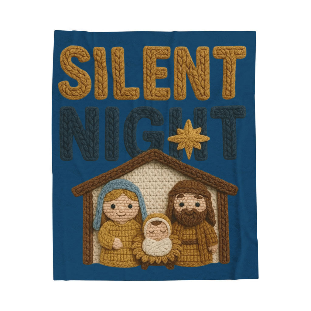 Silent Night Nativity Velveteen Plush Blanket  Cozy Christmas Baby Jesus Manger Throw