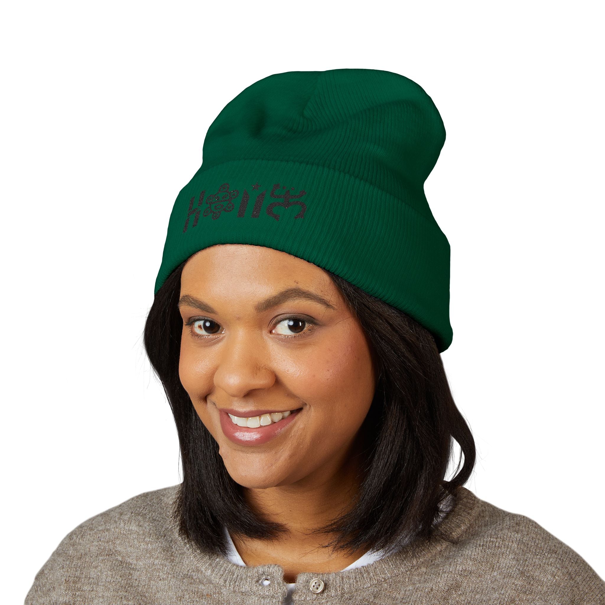 Embroidered 'Holi' Symbol Knit Hat Puerto Rico Beanie Hat – Boricua Pride Cuffed Winter Hat