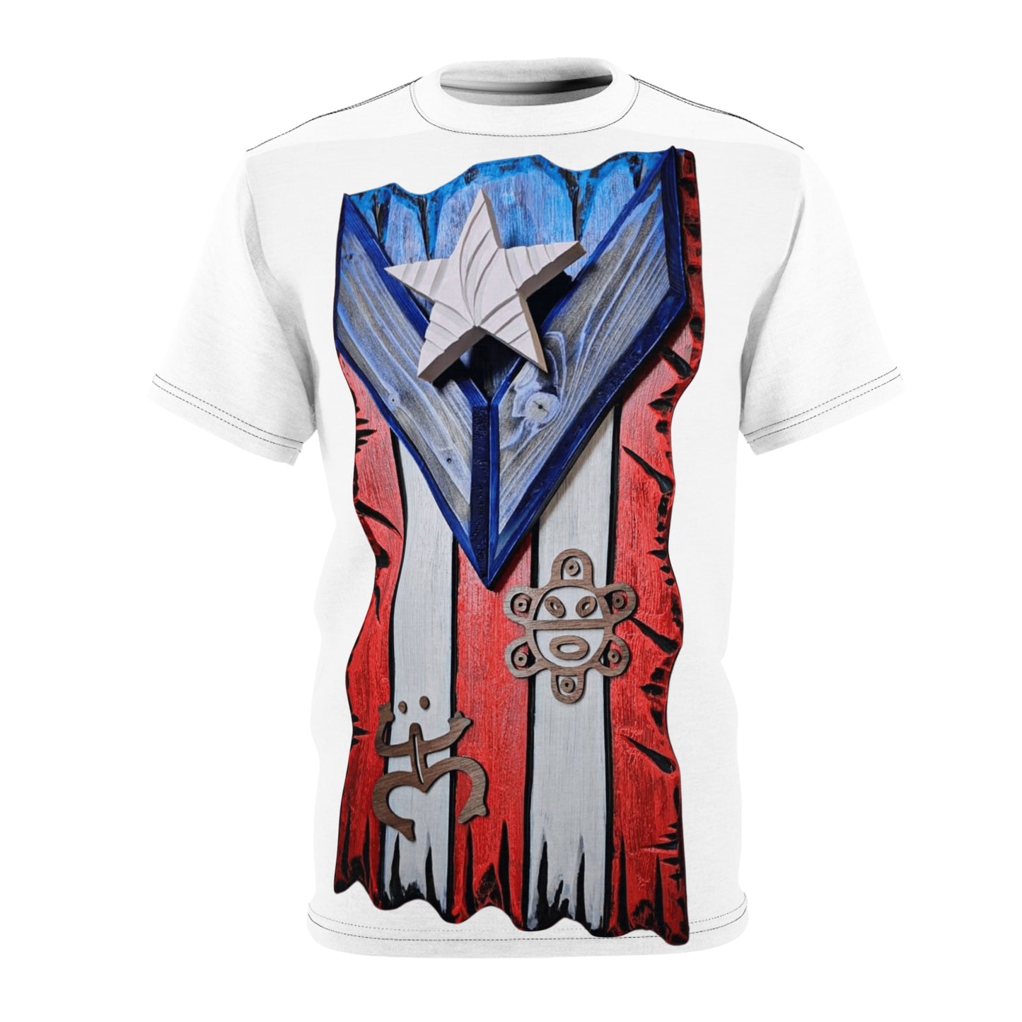 Puerto Rican Pride Unisex Cut & Sew Tee, AOP Boricua Flag Shirt, Vibrant Graphic Tee, Cultural Apparel, Boriken tee