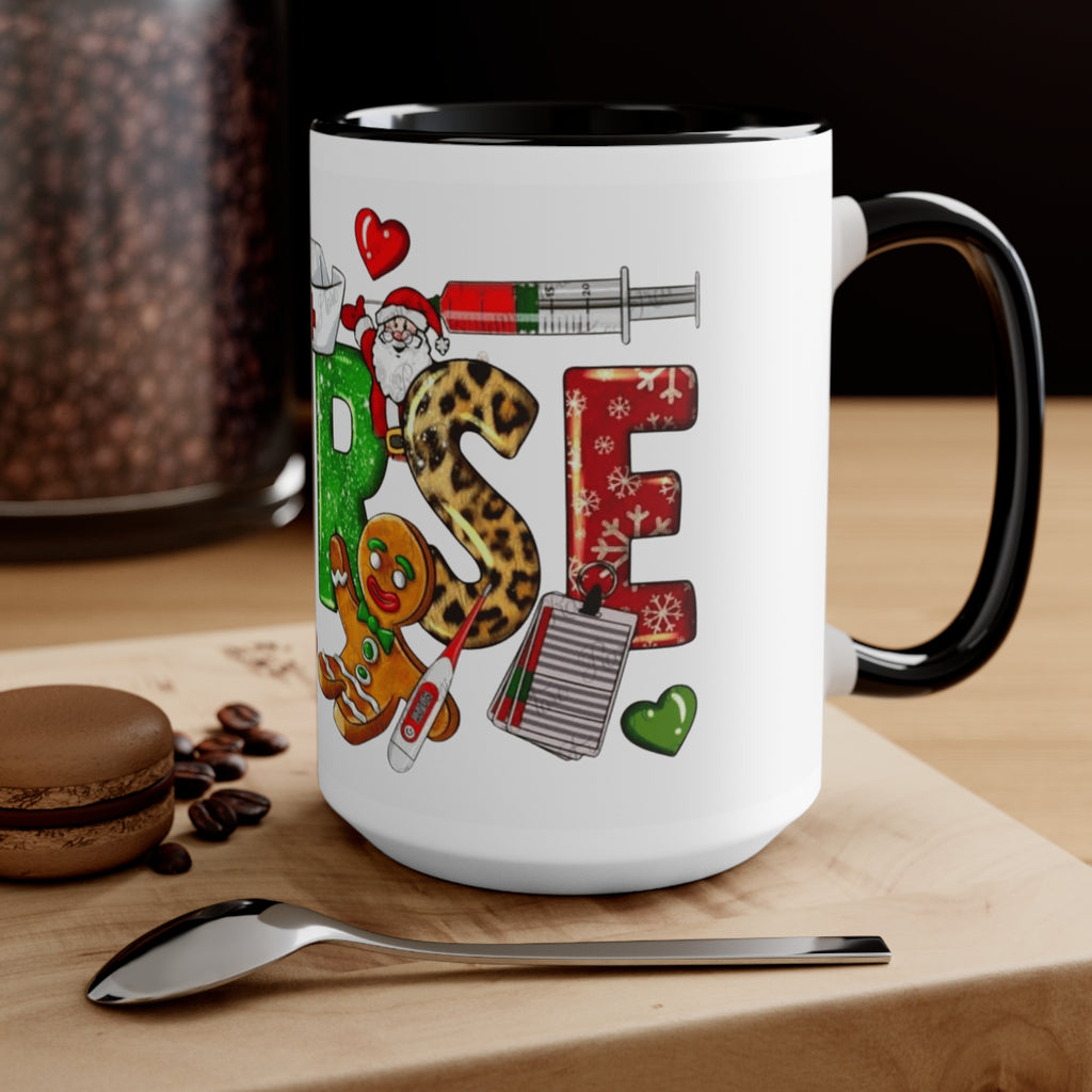 Christmas Nurse Accent Mug — Festive Healthcare Holiday Coffee Cup with Gingerbread & Candy Cane Design Medical Christmas Mug