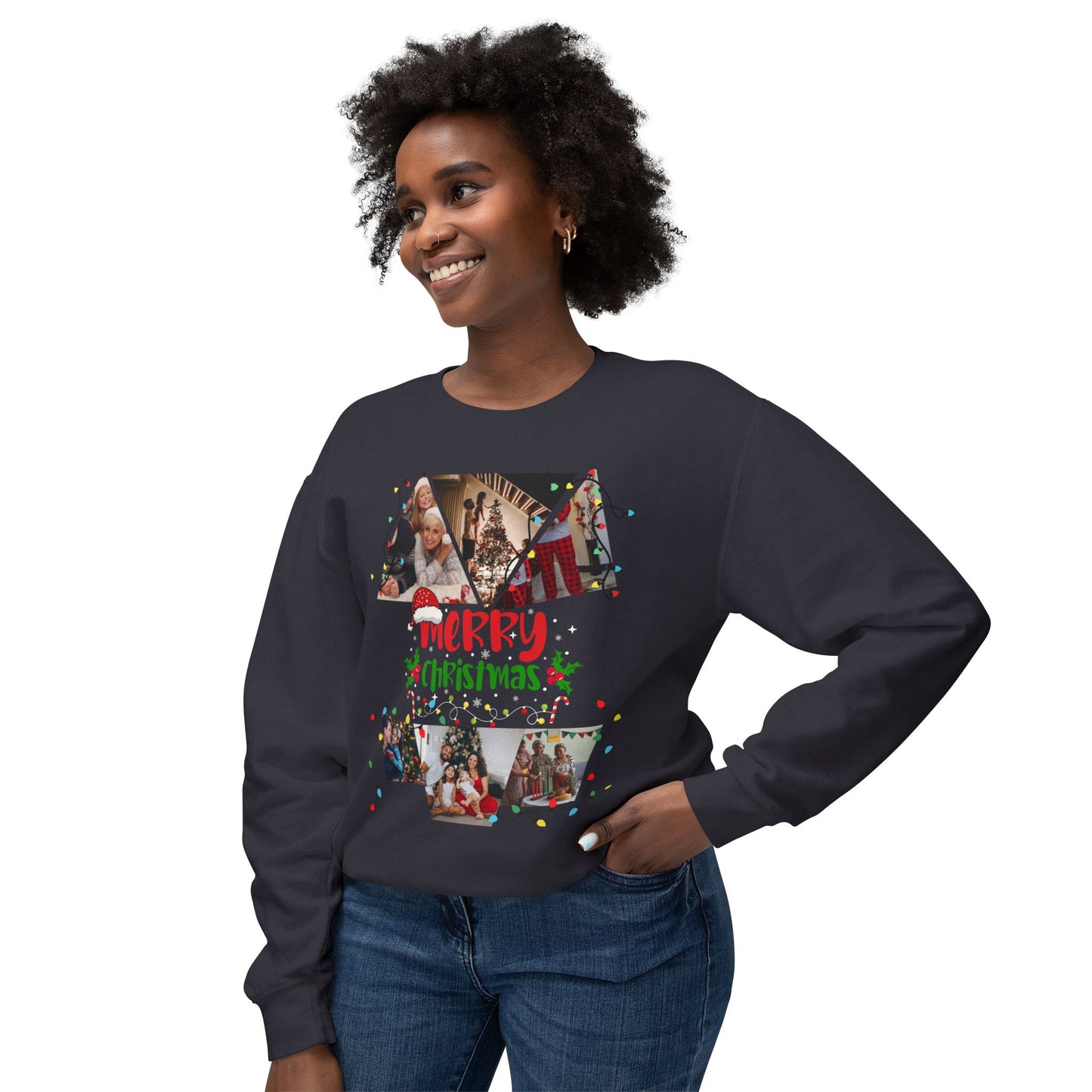 Christmas Photo Collage Sweatshirt — "Merry Christmas" Holiday Crewneck