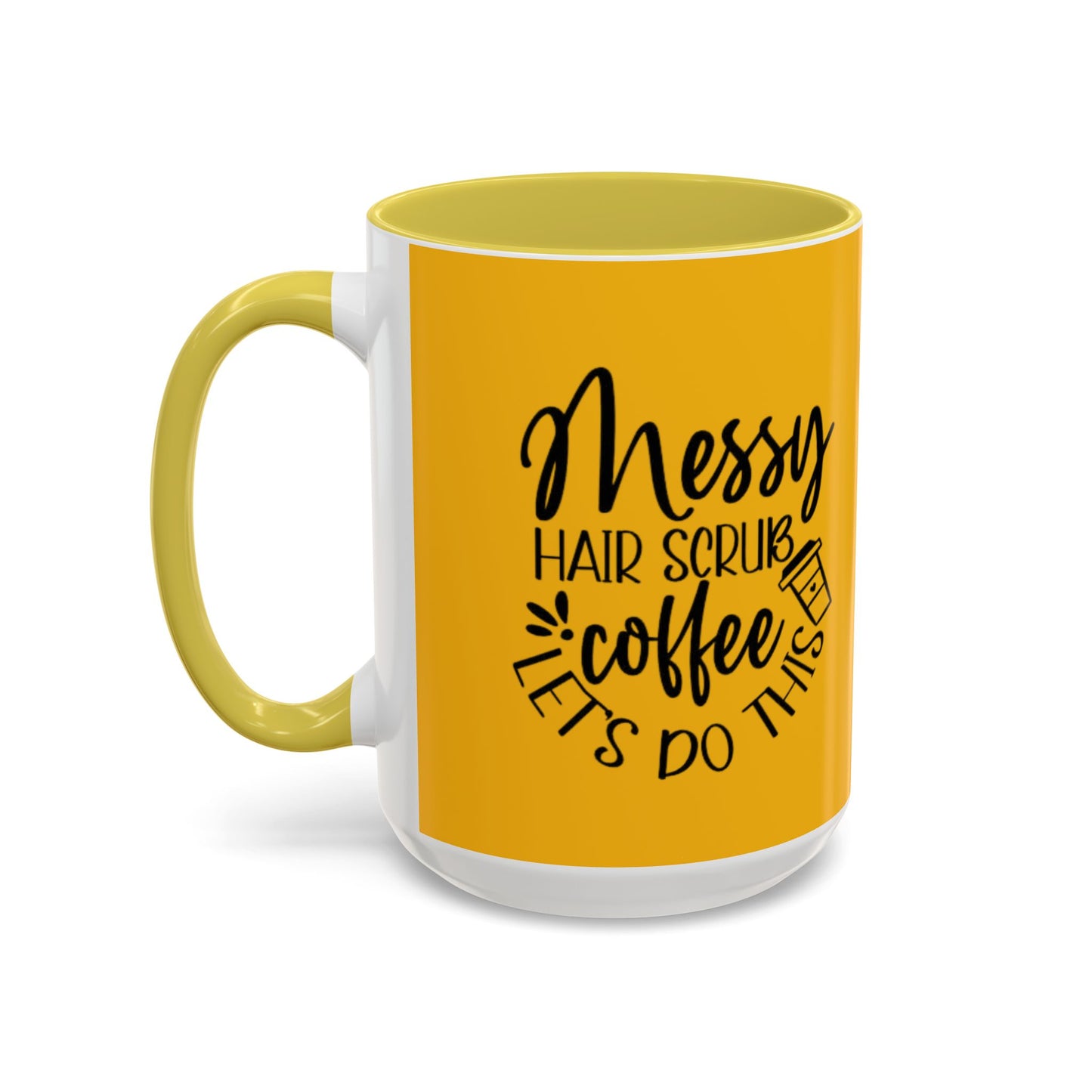 Holiday Coffee Cups with Festive Quotes & Designs Messy Hair Coffee Mug - Fun Yellow Ceramic Cup for Coffee Lovers