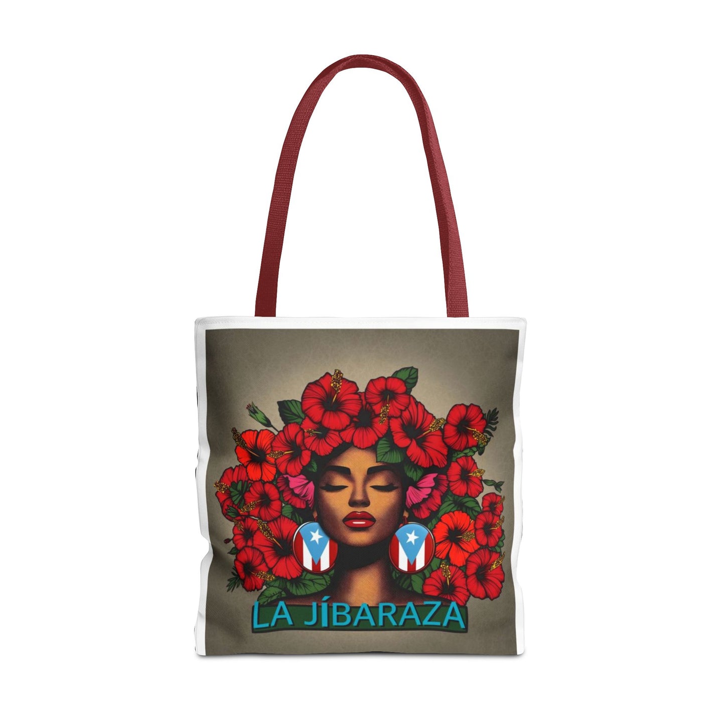 La Jíbara Tote Bag — Puerto Rican Floral Portrait Canvas Tote Puerto Rico Christmas Tote