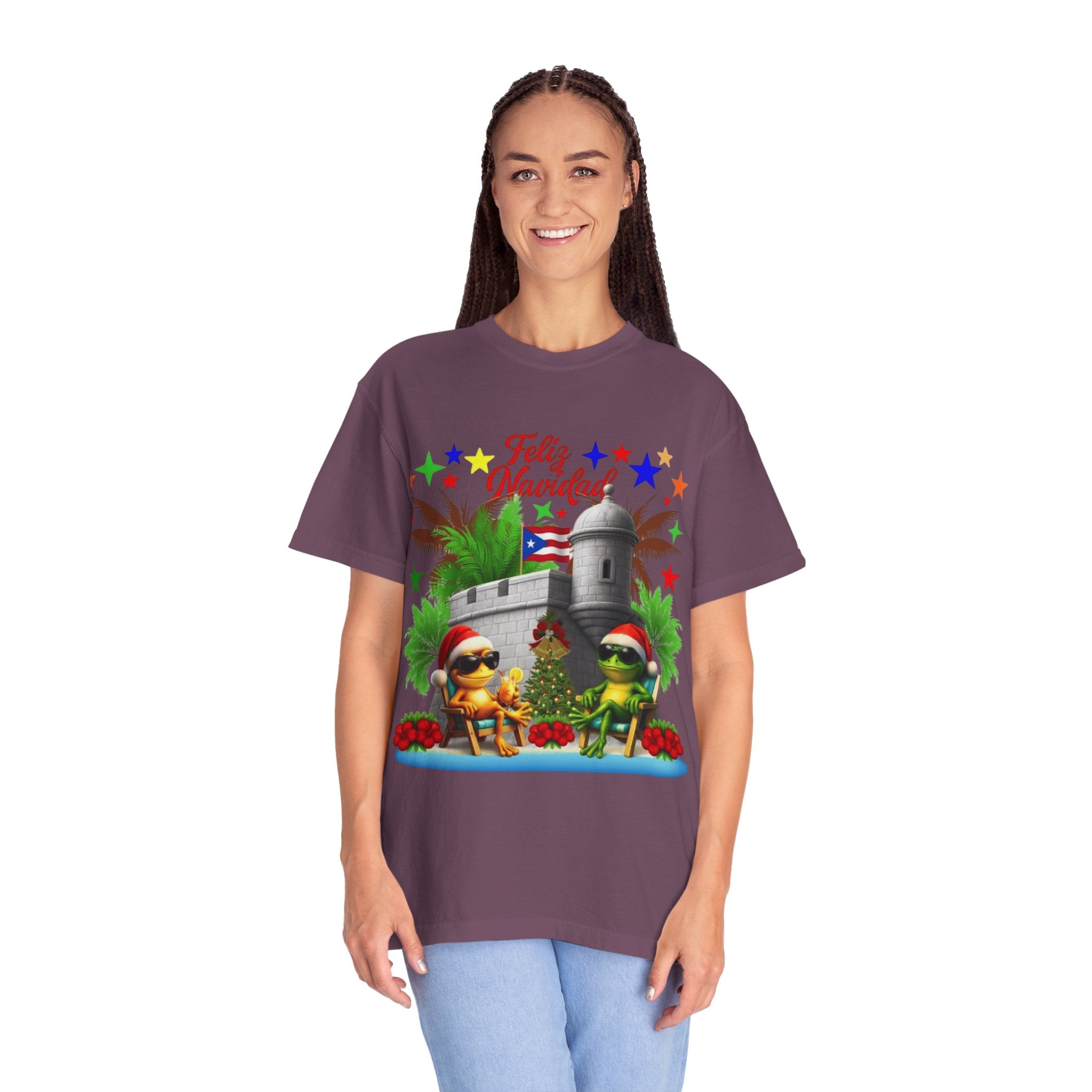 Feliz Navidad Puerto Rico T-Shirt  Castillo & Coquí Holiday Tee Puerto Rico Navidades