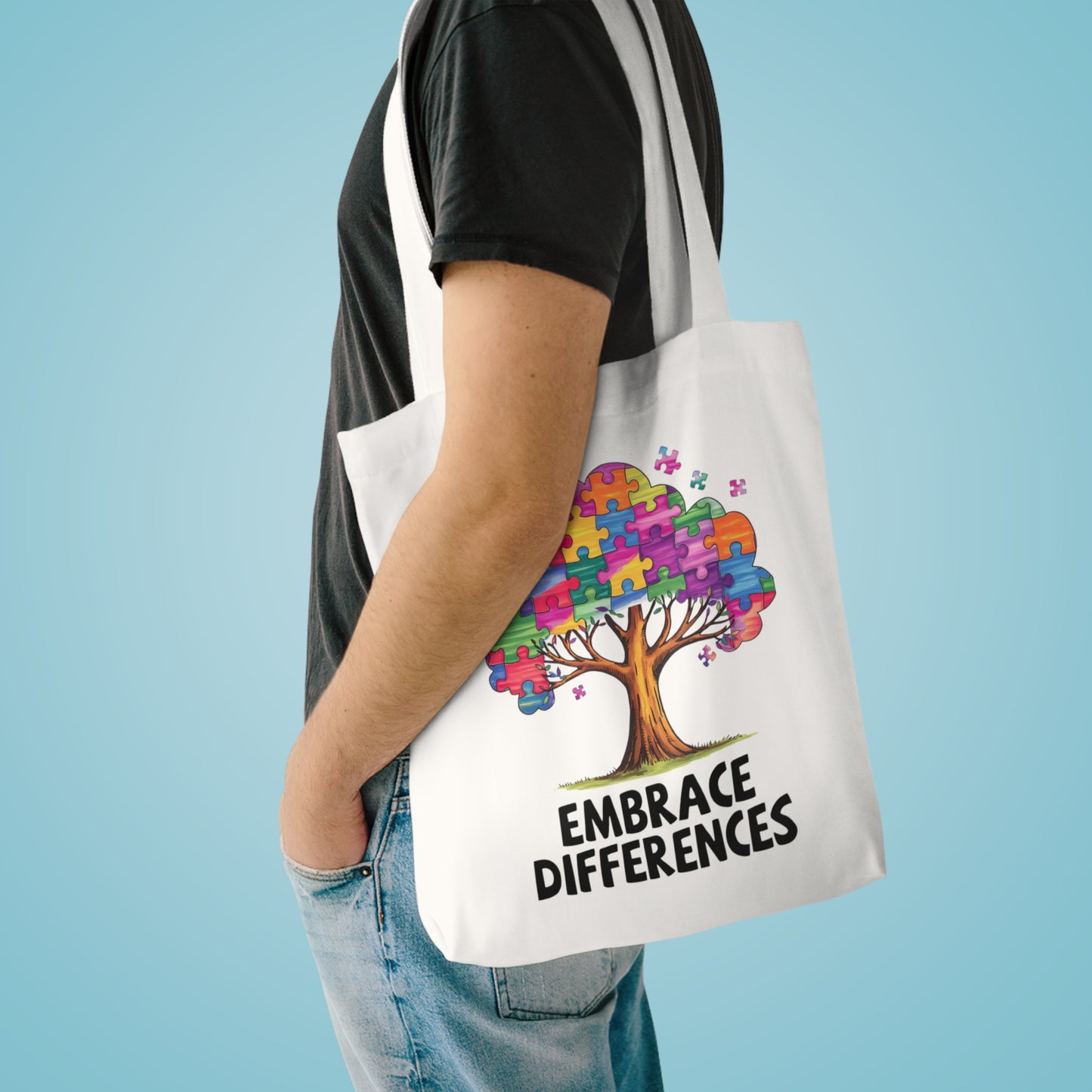 Colección Conciencia y Orgullo Autista Colorful Puzzle Tree Cotton Tote Bag - Eco-Friendly & Stylish Shopping Bag