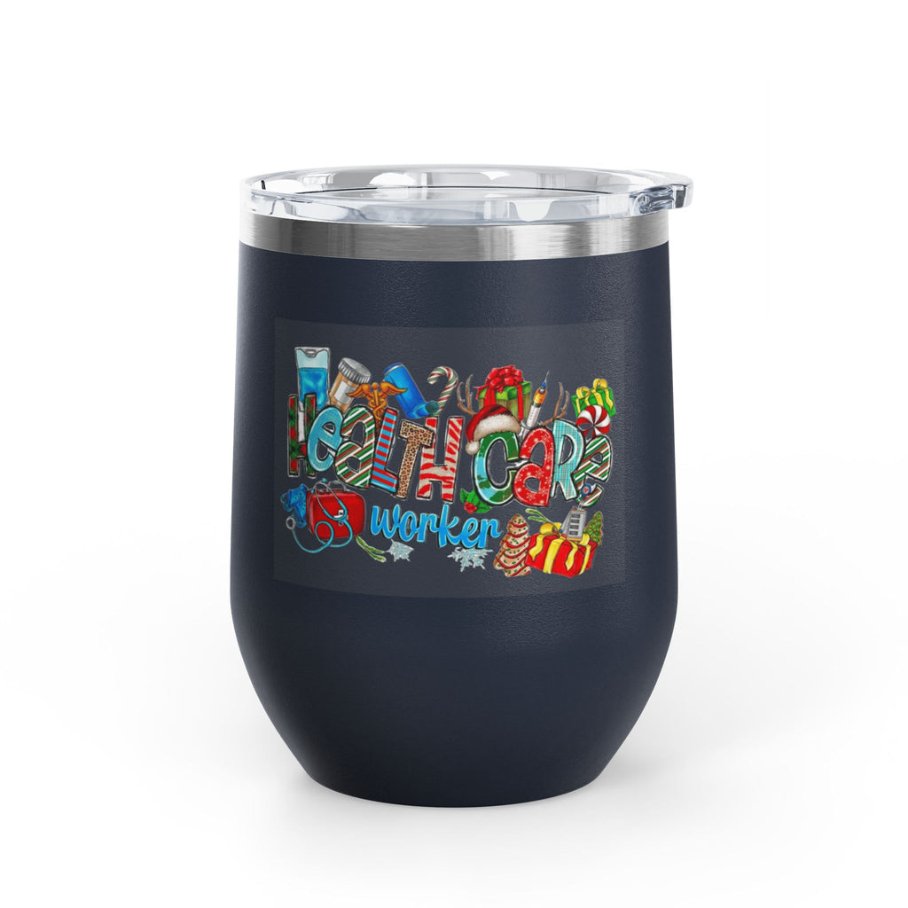 Healthcare Worker 12oz Wine Tumbler — Colorful Holiday Medical Staff Gift Medical Christmas Mug