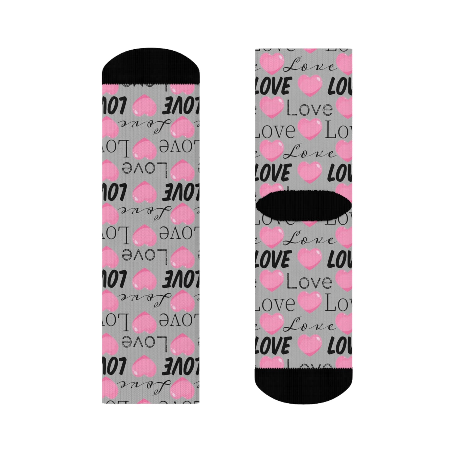 Love Heart Crew Socks — Pink Script Pattern Valentine's Day Socks
